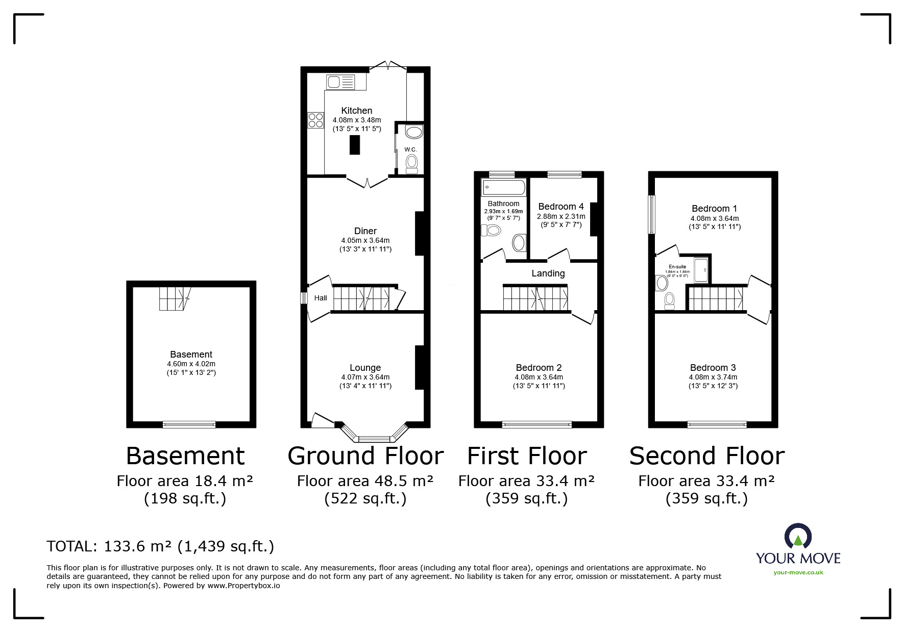 Floorplan of 4 bedroom End Terrace House for sale, Cossington Road, Sileby, Leicestershire, LE12