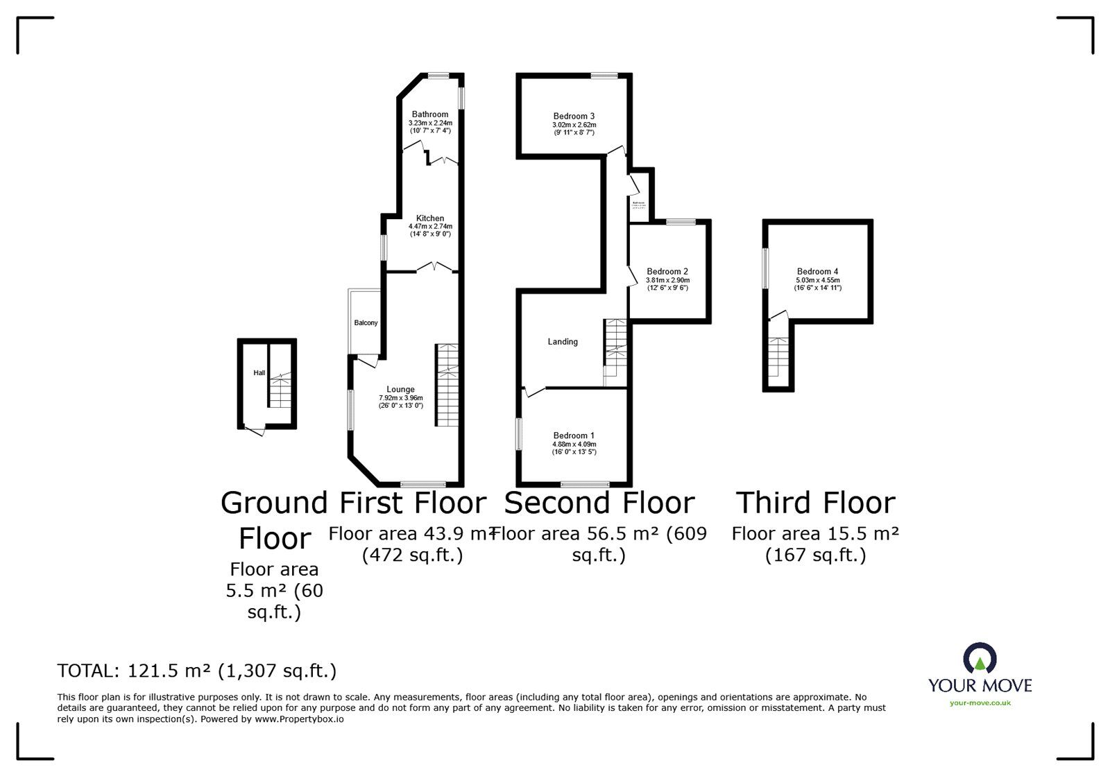 Floorplan of 4 bedroom End Terrace House for sale, Russell Street, Loughborough, Leicestershire, LE11