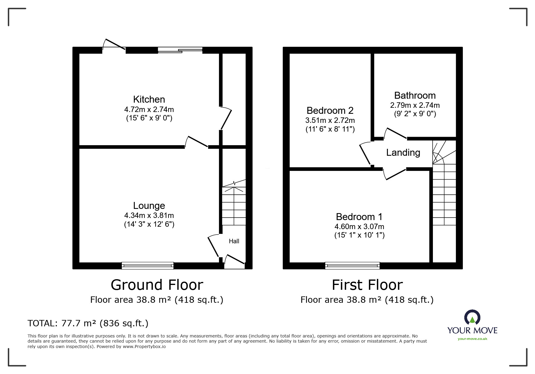 Floorplan of 2 bedroom Mid Terrace House for sale, Camborne Drive, Nottingham, Nottinghamshire, NG8