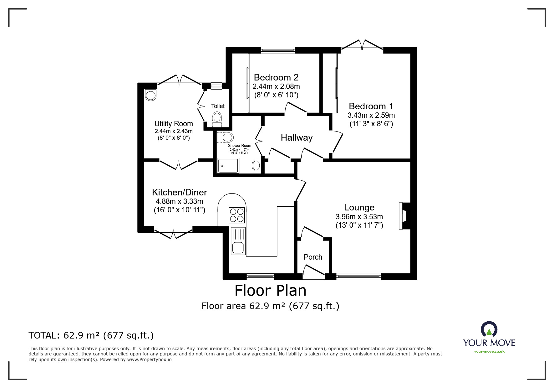 Floorplan of 2 bedroom Detached Bungalow for sale, Cloud Lea, Mountsorrel, Leicestershire, LE12