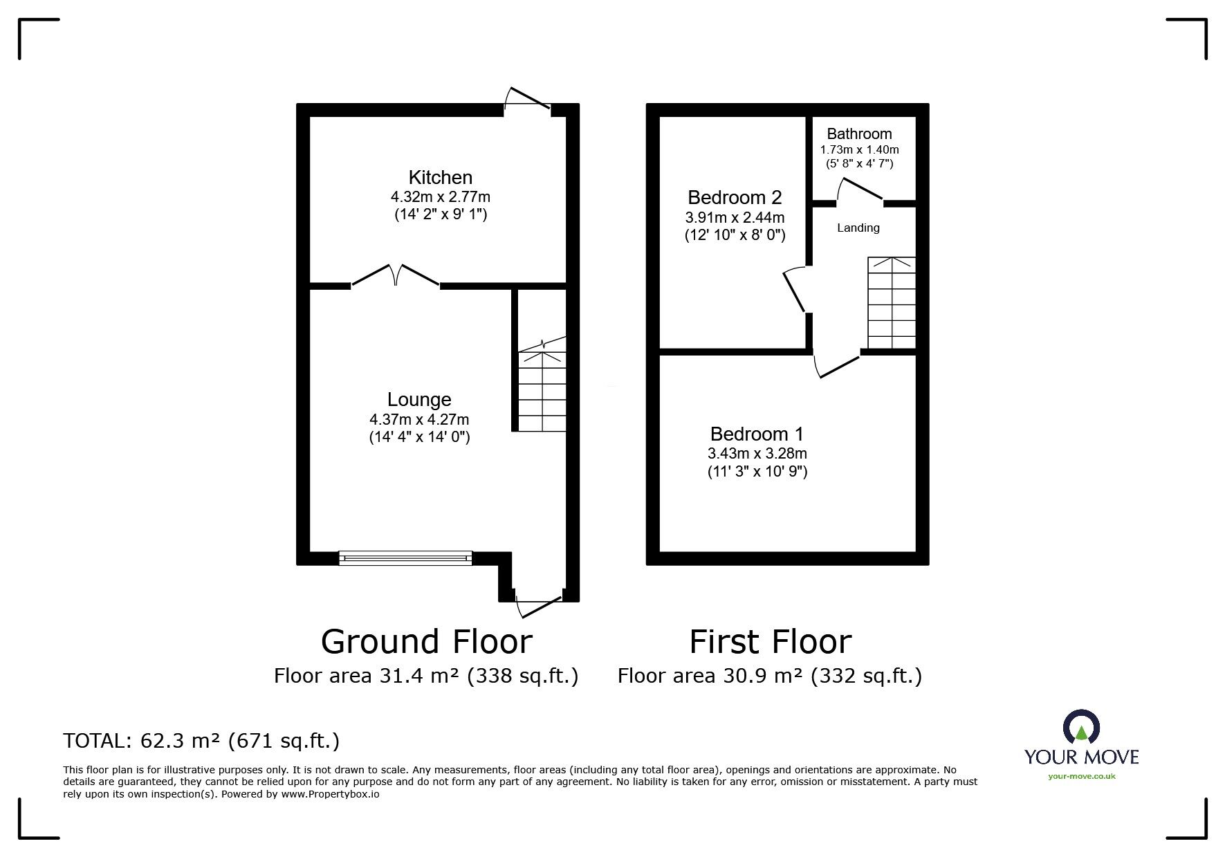 Floorplan of 2 bedroom Mid Terrace House for sale, Newbold Close, Sileby, Leicestershire, LE12