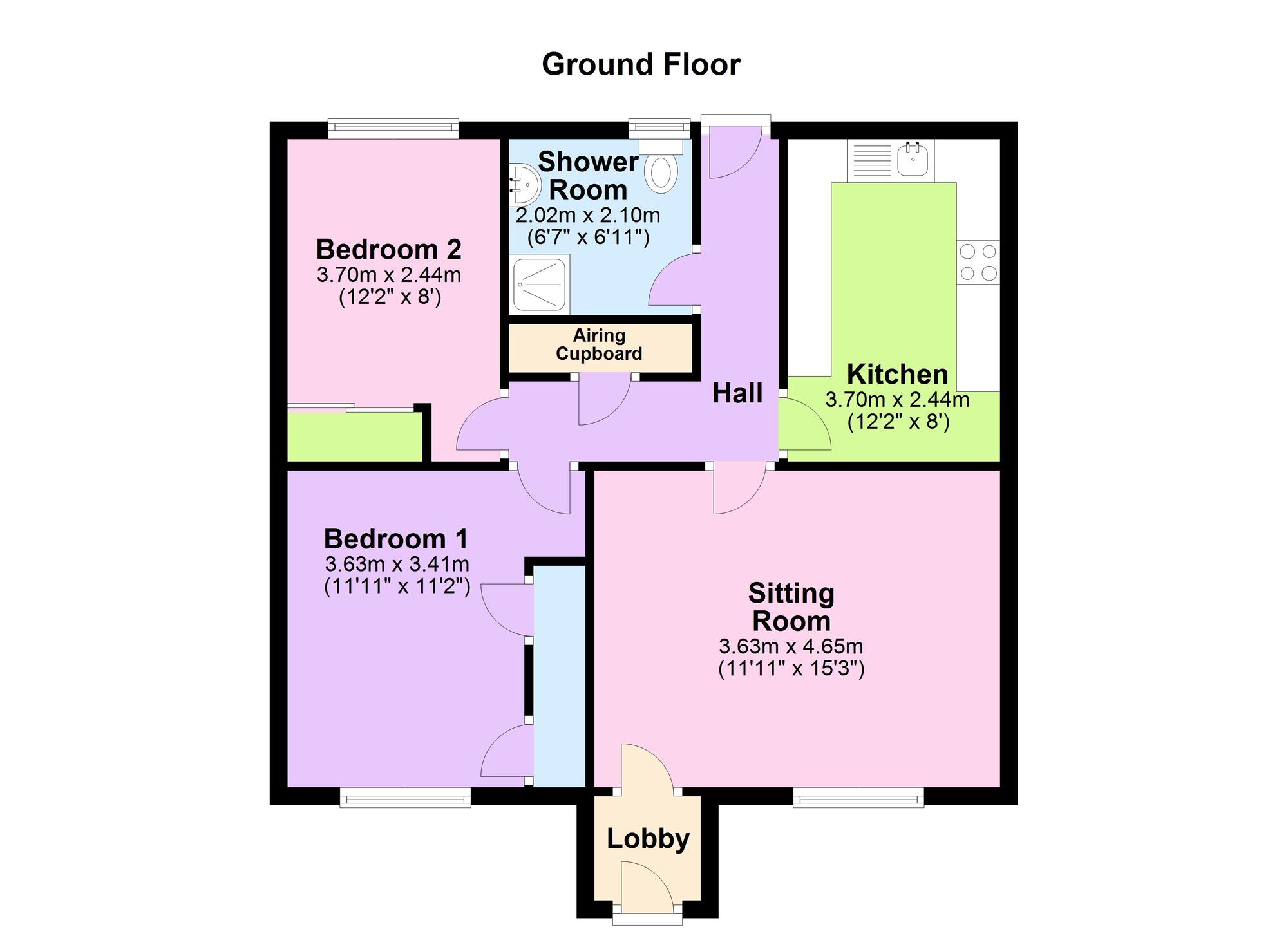 Floorplan of 2 bedroom Mid Terrace Bungalow to rent, Dovecote, Yate, Gloucestershire, BS37