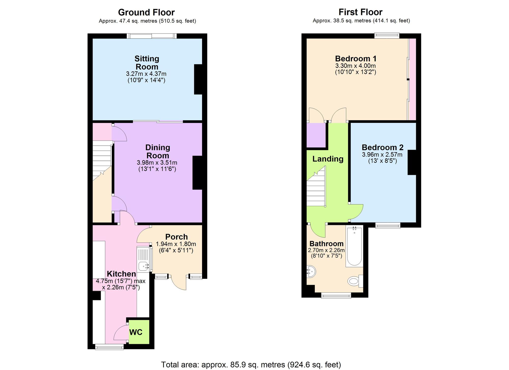 Floorplan of 2 bedroom Mid Terrace House for sale, Hillside View, Peasedown St. John, Somerset, BA2