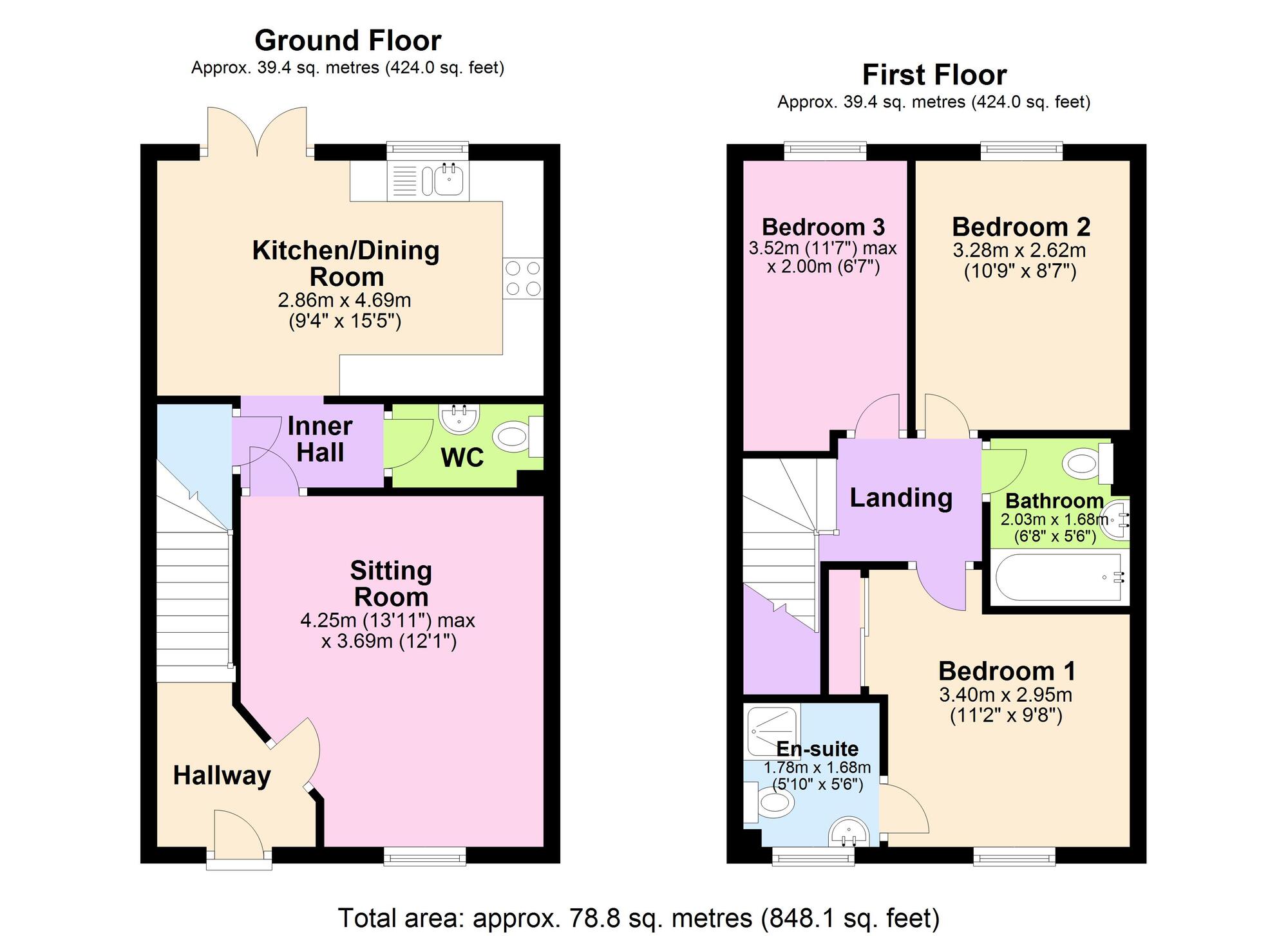 Floorplan of 3 bedroom Semi Detached House for sale, Voake Close, Midsomer Norton, Somerset, BA3