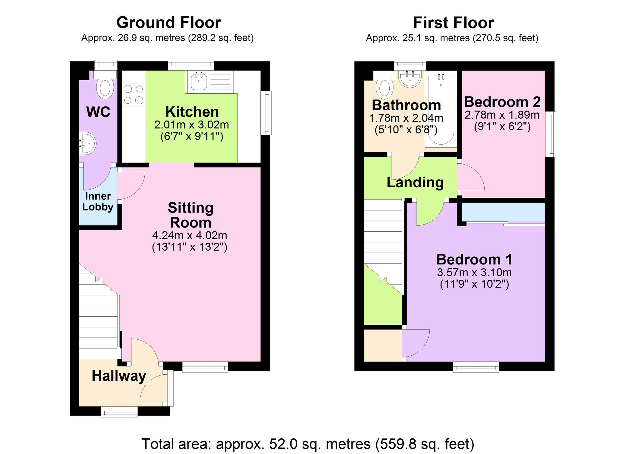 Floorplan of 2 bedroom Mid Terrace House to rent, Stanley Court, Midsomer Norton, Somerset, BA3