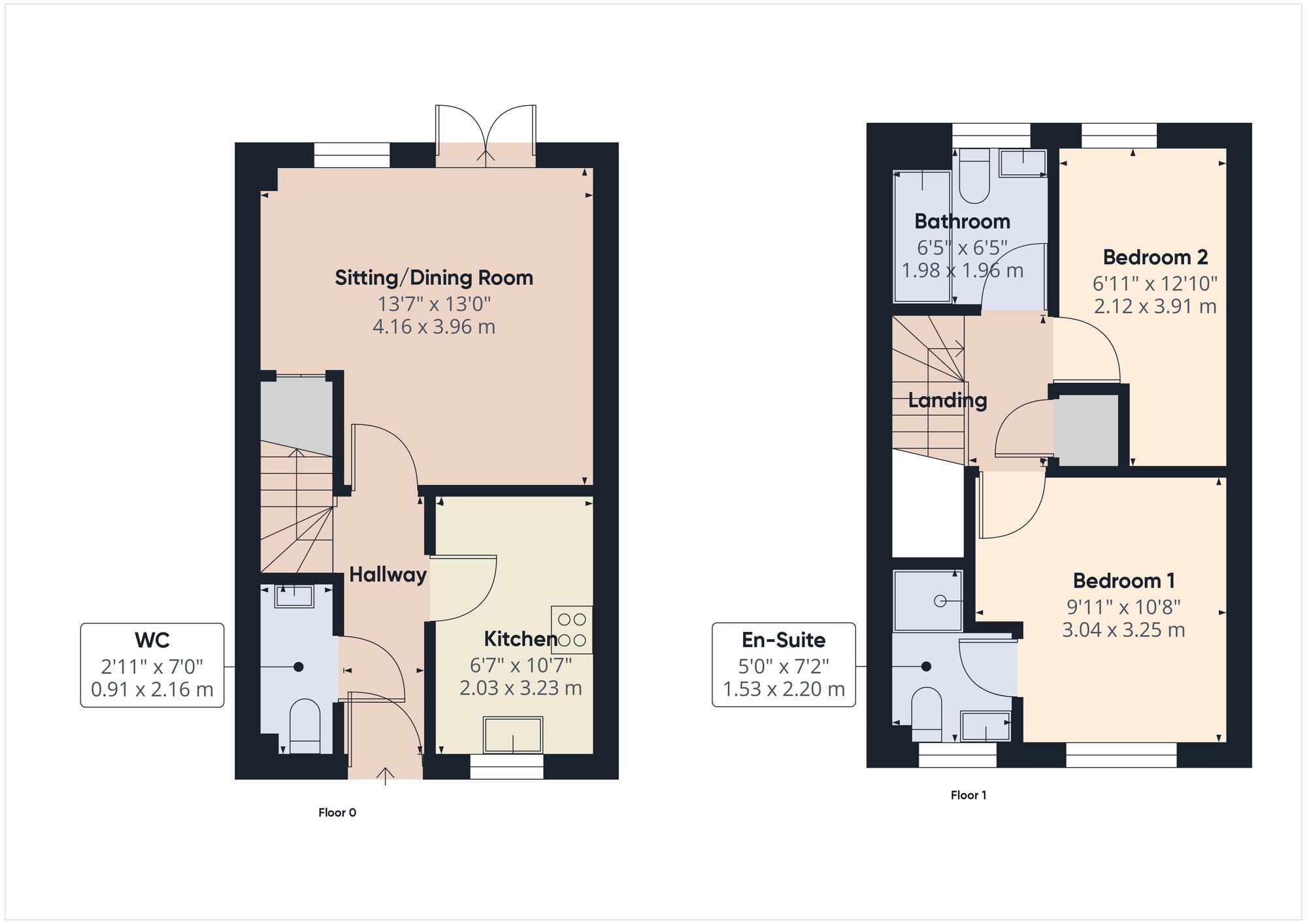 Floorplan of 2 bedroom Semi Detached House for sale, Tanner Close, Westfield, Somerset, BA3