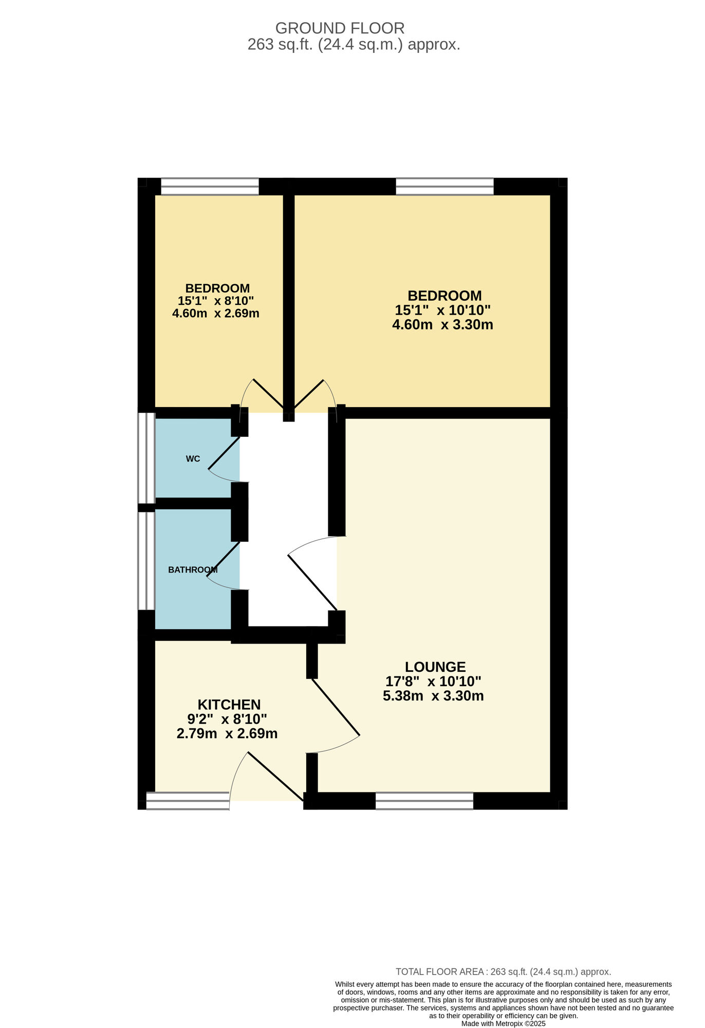 Floorplan of 2 bedroom End Terrace Bungalow for sale, St. Clements Way, Brundall, Norfolk, NR13