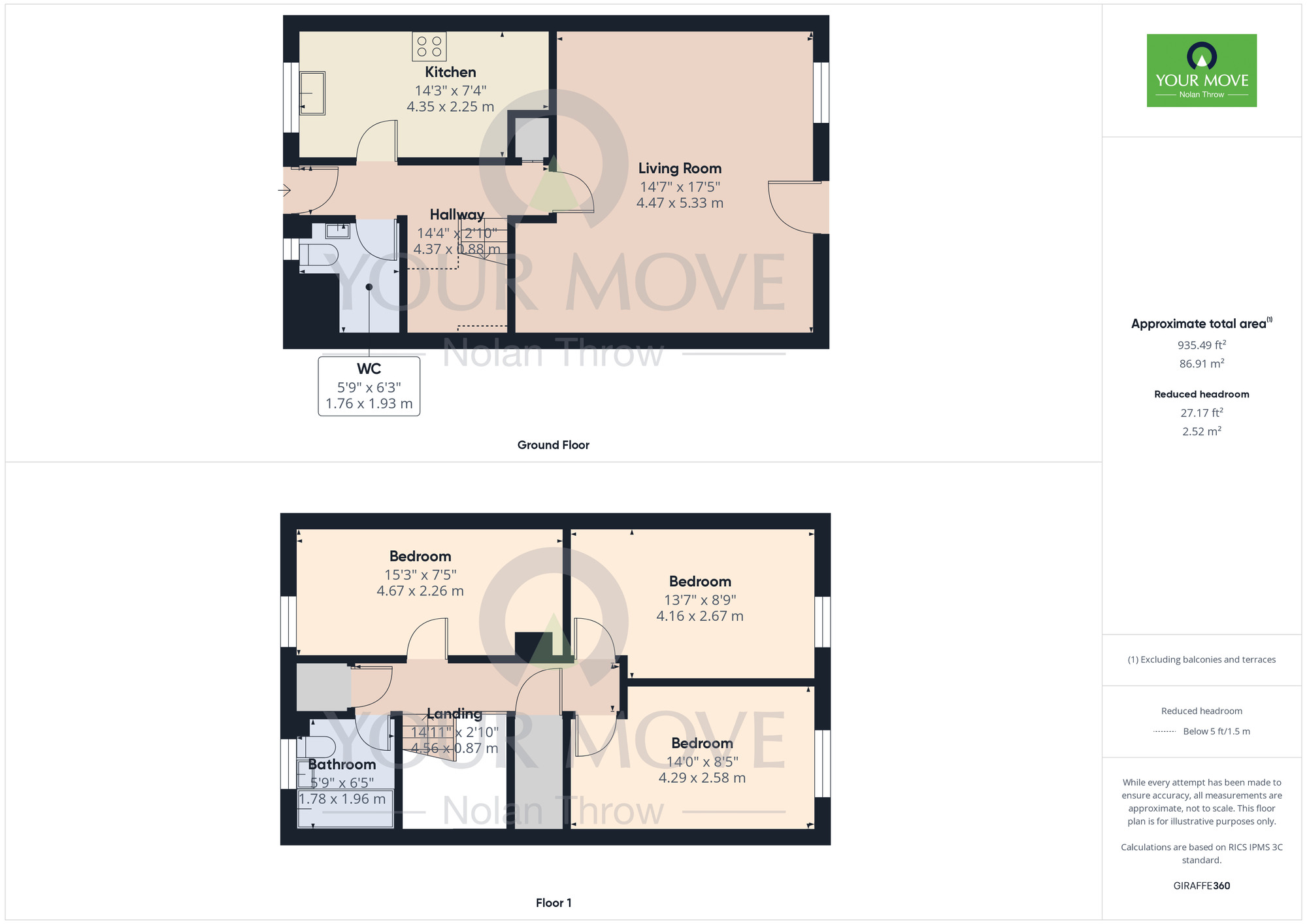 Floorplan of 3 bedroom Mid Terrace House for sale, Ham Meadow Drive, Ecton Brook, Northampton, NN3