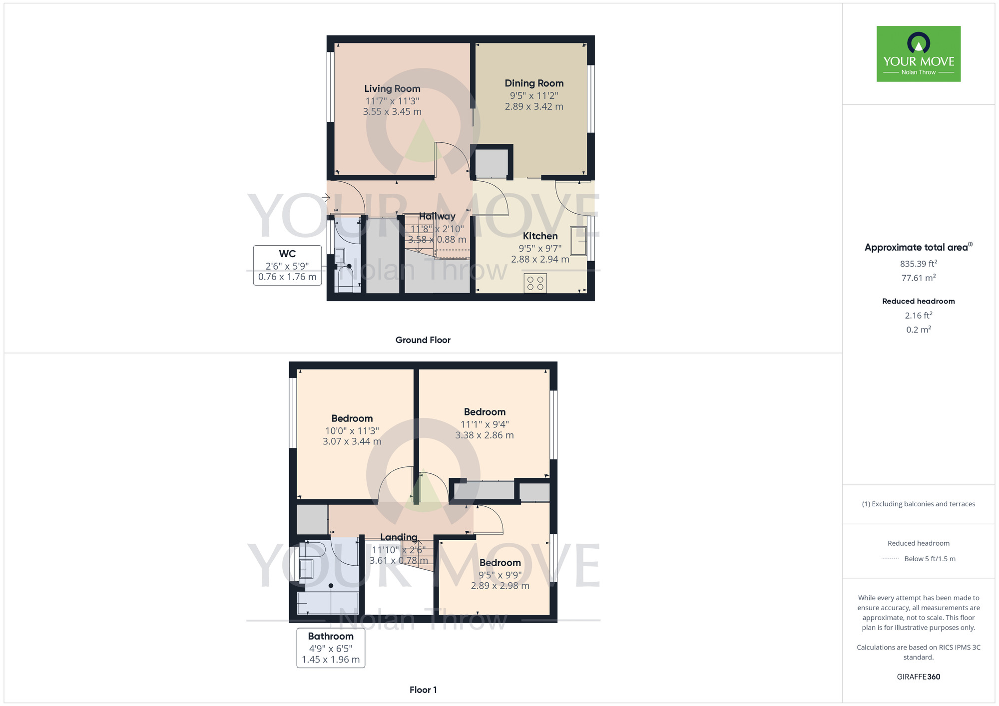 Floorplan of 3 bedroom Mid Terrace House for sale, Rillwood Court, Lumbertubs, Northampton, NN3