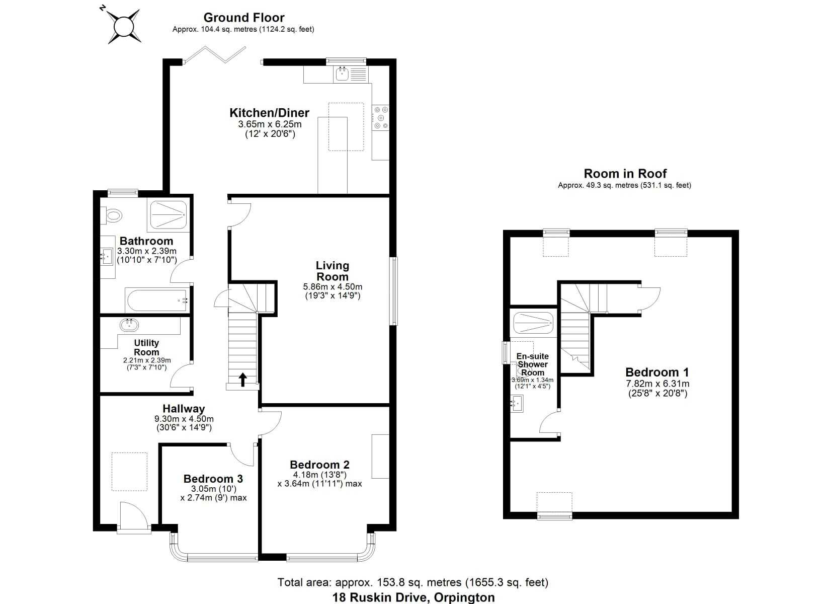 Floorplan of 3 bedroom Detached House to rent, Ruskin Drive, Orpington, BR6