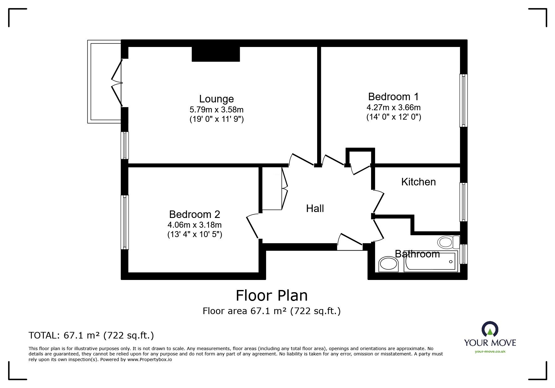 Floorplan of 2 bedroom  Flat for sale, St. Marys Close, Willingdon, East Sussex, BN22