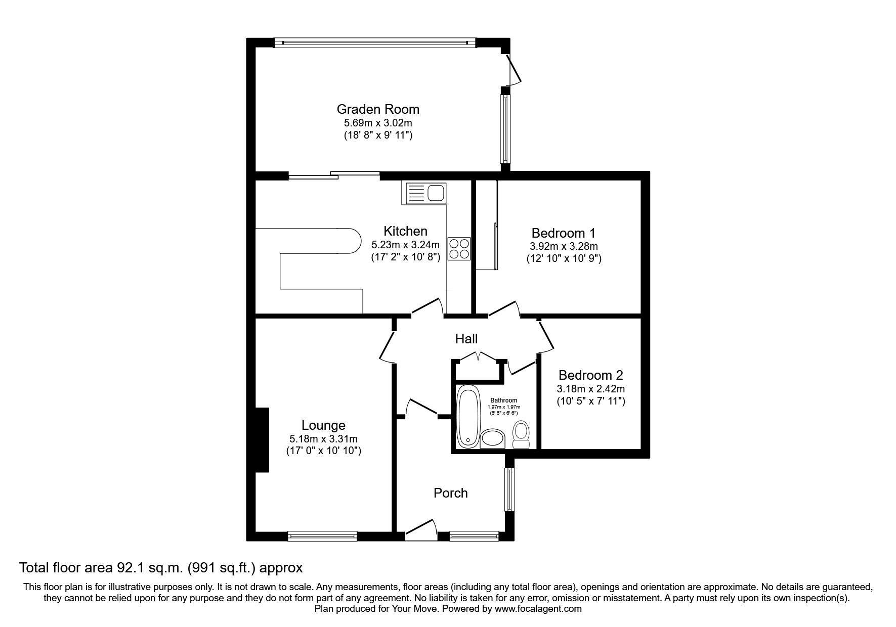 Floorplan of 2 bedroom Semi Detached Bungalow for sale, Anderida Road, Eastbourne, East Sussex, BN22