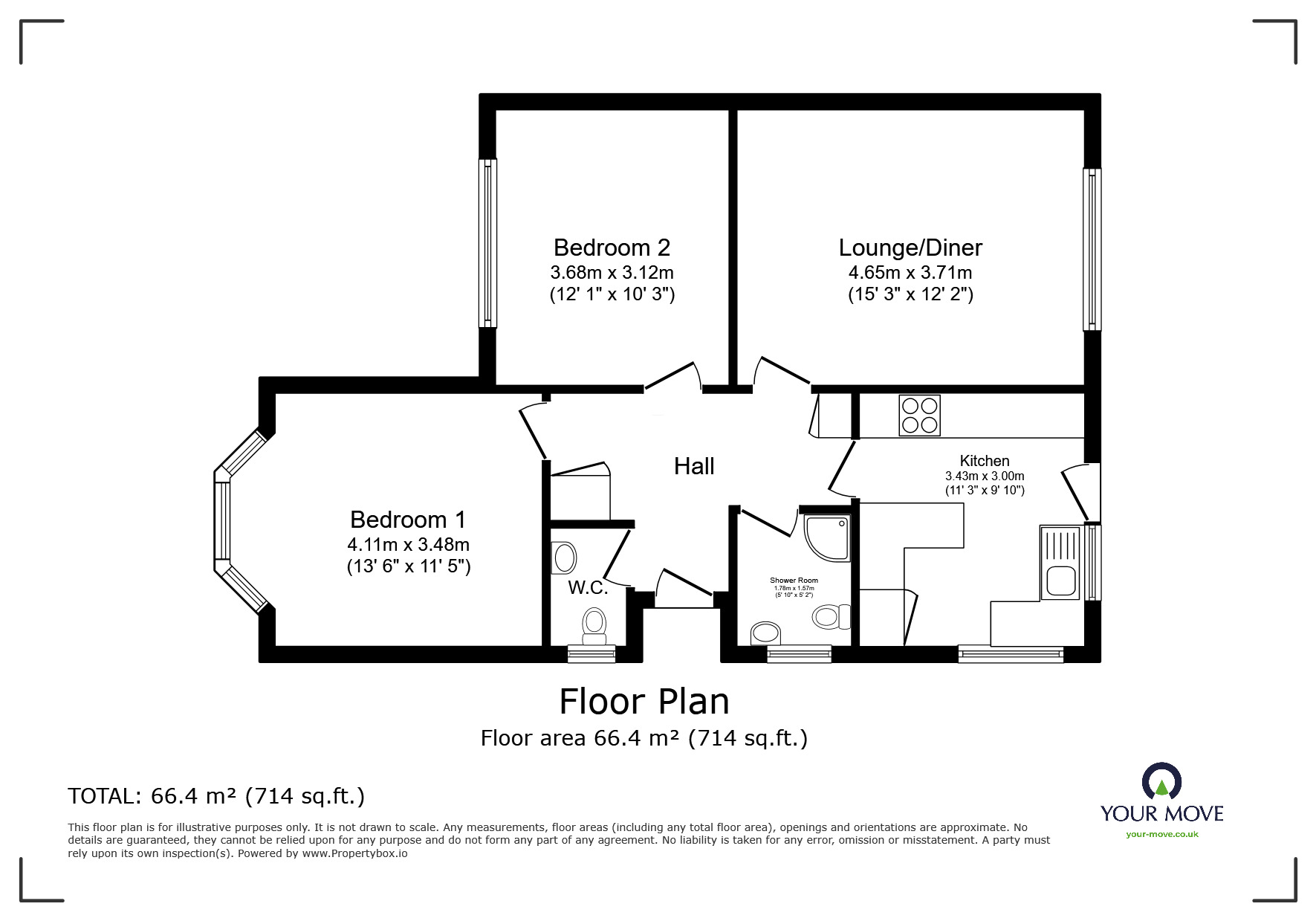 Floorplan of 2 bedroom Semi Detached Bungalow to rent, Millstream Gardens, Polegate, East Sussex, BN26