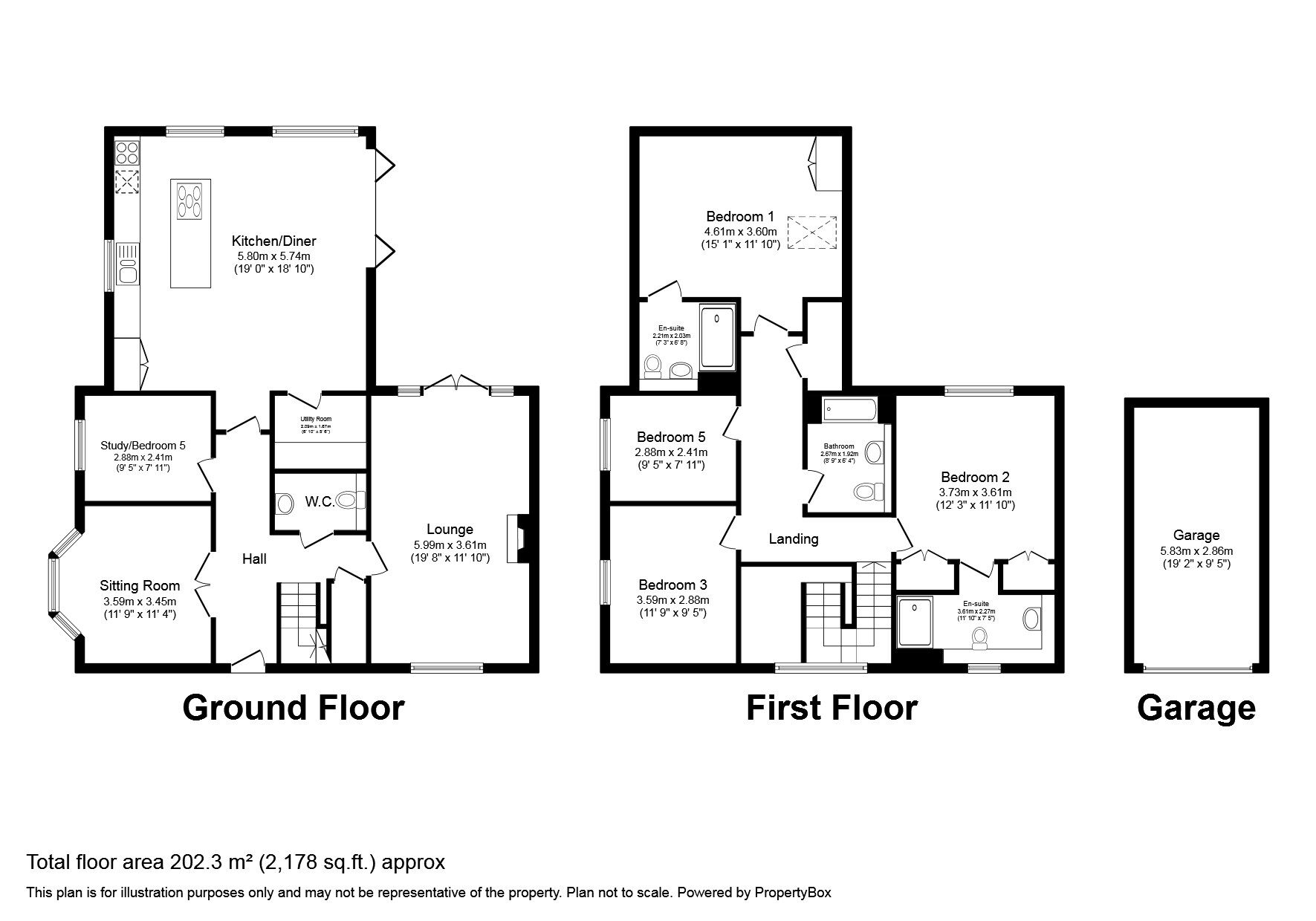 Floorplan of 5 bedroom Detached House to rent, Bakers Field, Cliffsend, Kent, CT12