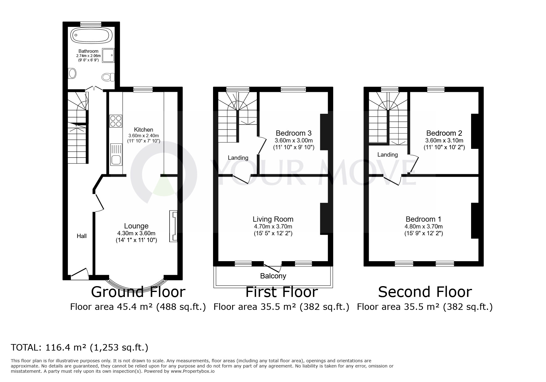 Floorplan of 3 bedroom Mid Terrace House to rent, Spencer Square, Ramsgate, Kent, CT11