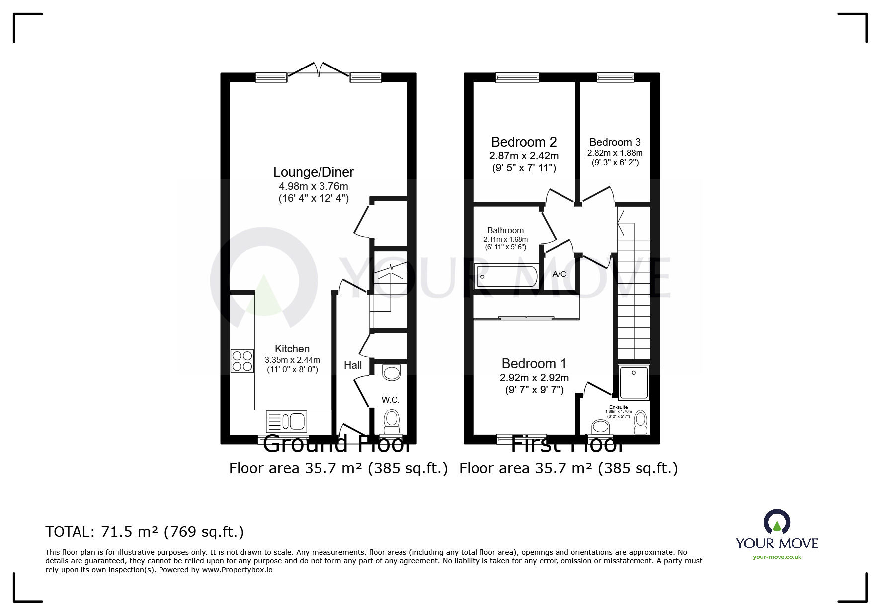 Floorplan of 3 bedroom Mid Terrace House to rent, Meridian Close, Ramsgate, Kent, CT12