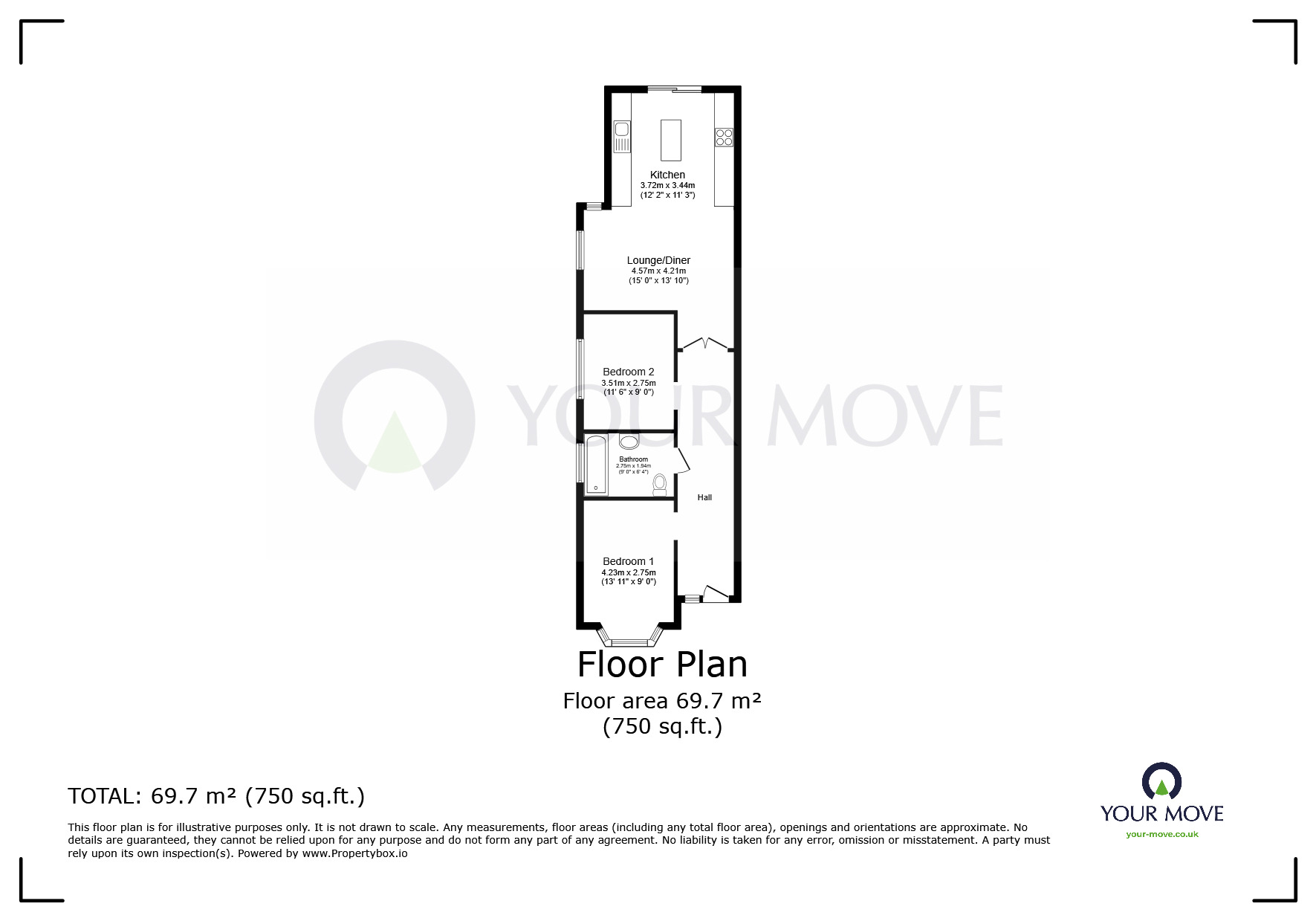 Floorplan of 2 bedroom Detached Bungalow for sale, Beacon Road, Broadstairs, Kent, CT10