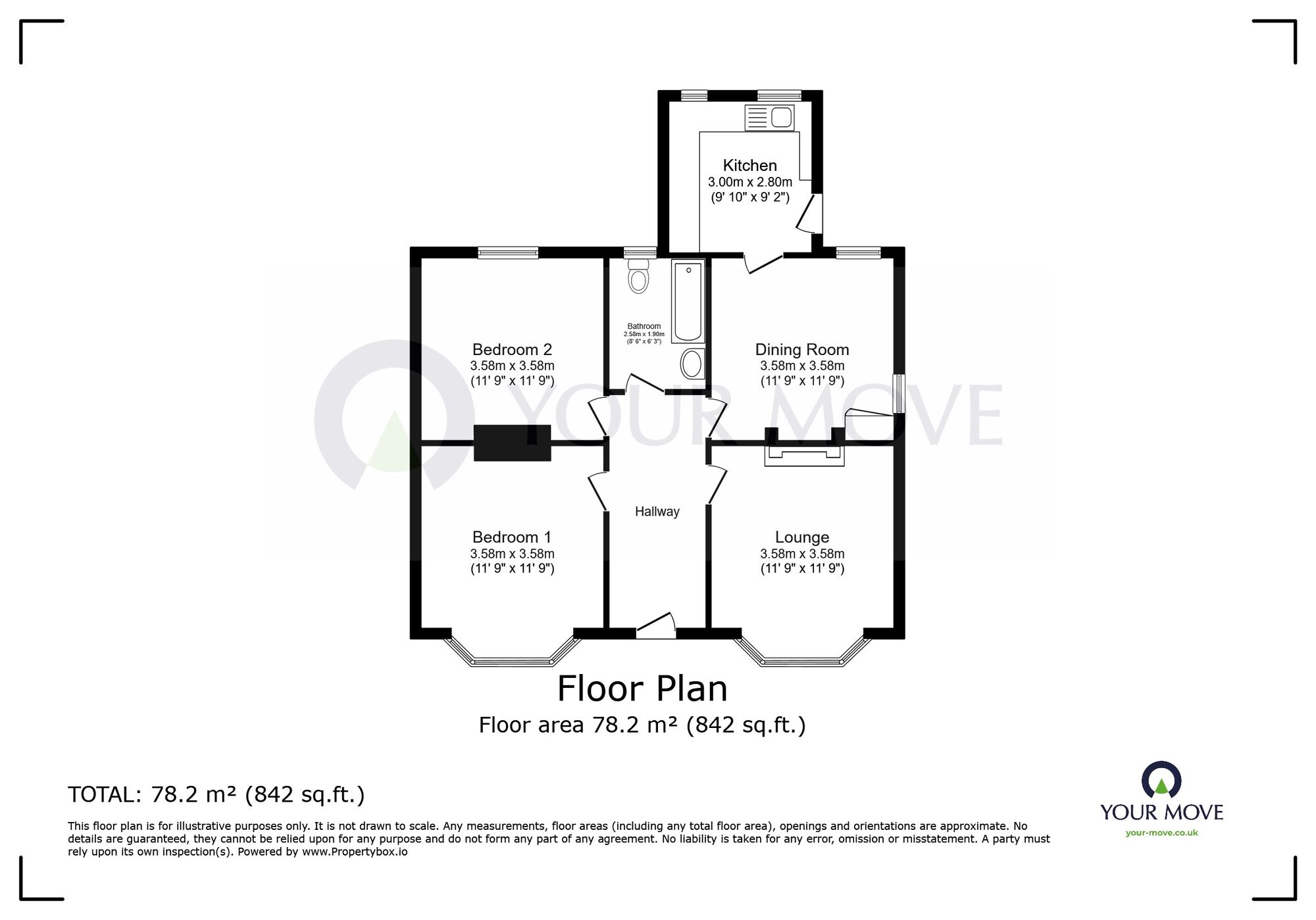 Floorplan of 2 bedroom Detached Bungalow for sale, Pegwell Road, Ramsgate, Kent, CT11