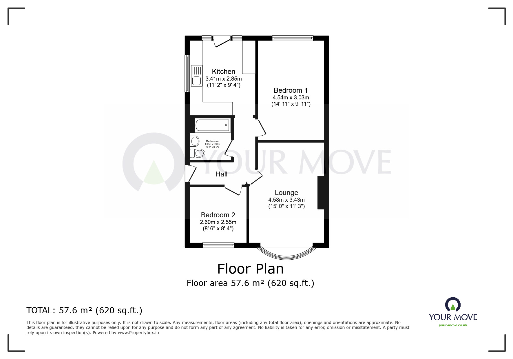 Floorplan of 2 bedroom Semi Detached Bungalow for sale, Downs Road, Ramsgate, Kent, CT11