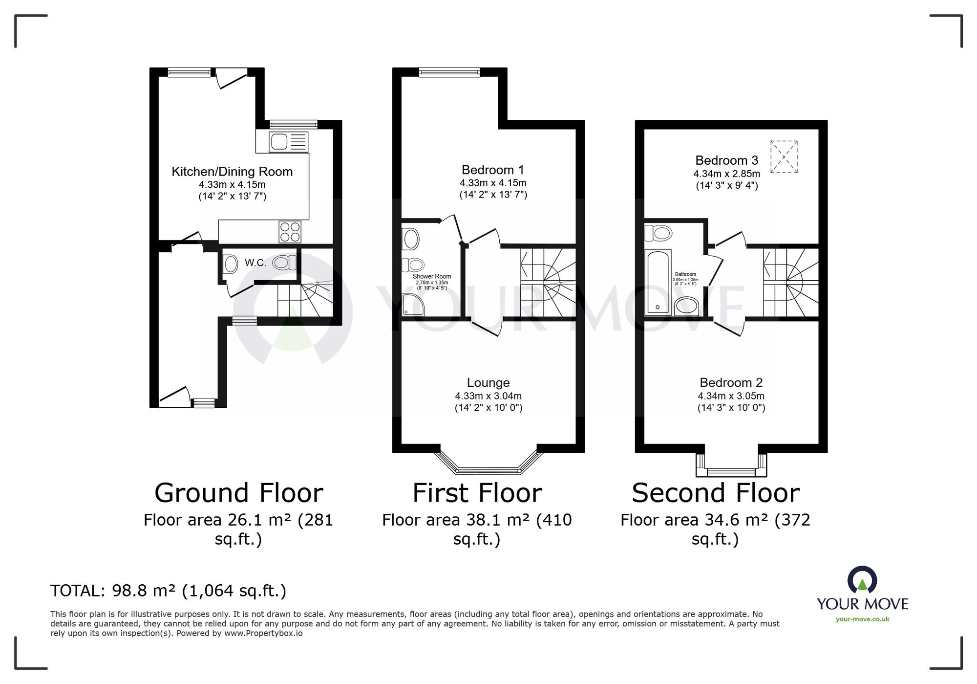 Floorplan of 3 bedroom Mid Terrace House for sale, Briganda Walk, St. Lukes Avenue, Kent, CT11