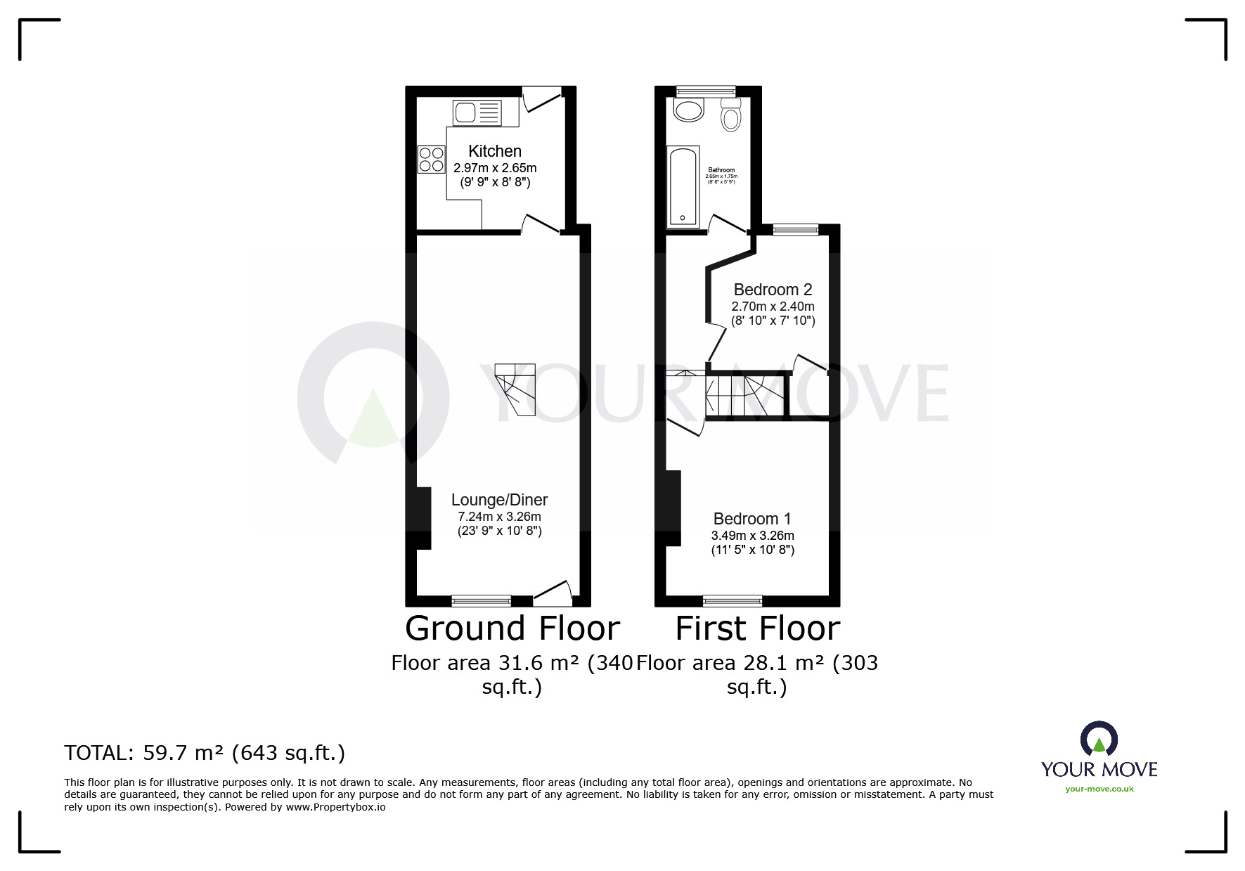 Floorplan of 2 bedroom Mid Terrace House to rent, Freemans Road, Minster, Kent, CT12