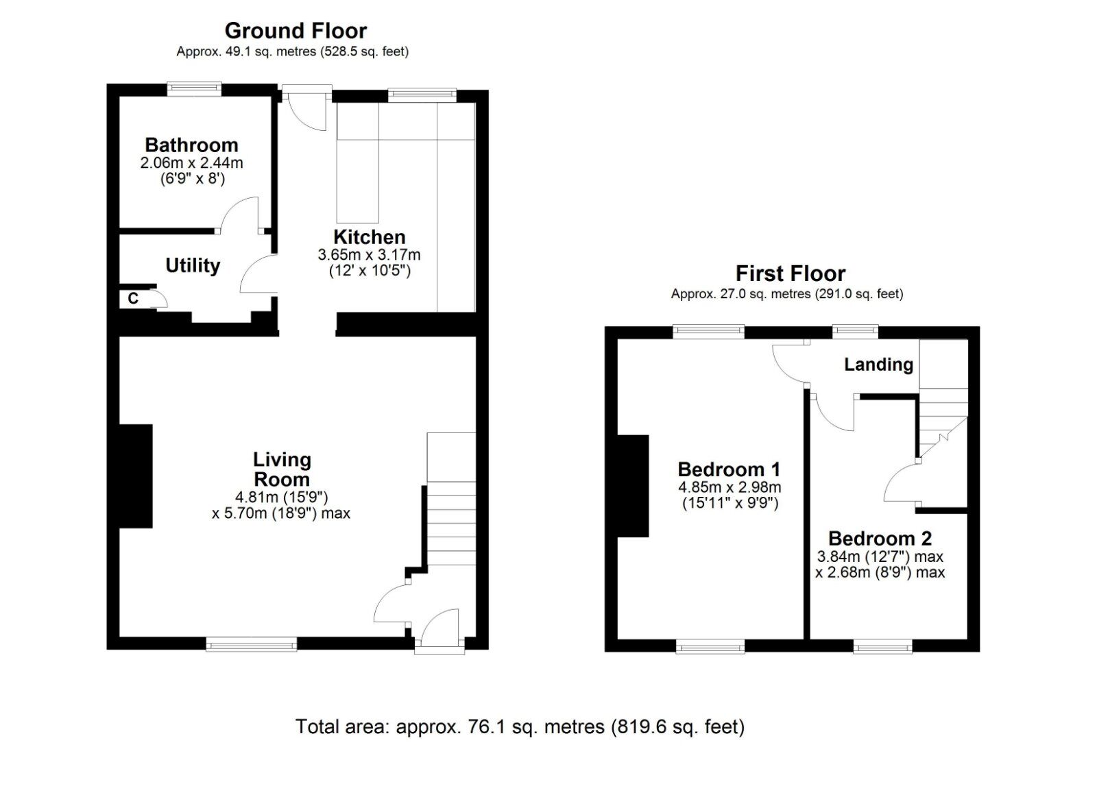 Floorplan of 2 bedroom Mid Terrace House to rent, Nell Terrace, Rowlands Gill, Tyne and Wear, NE39