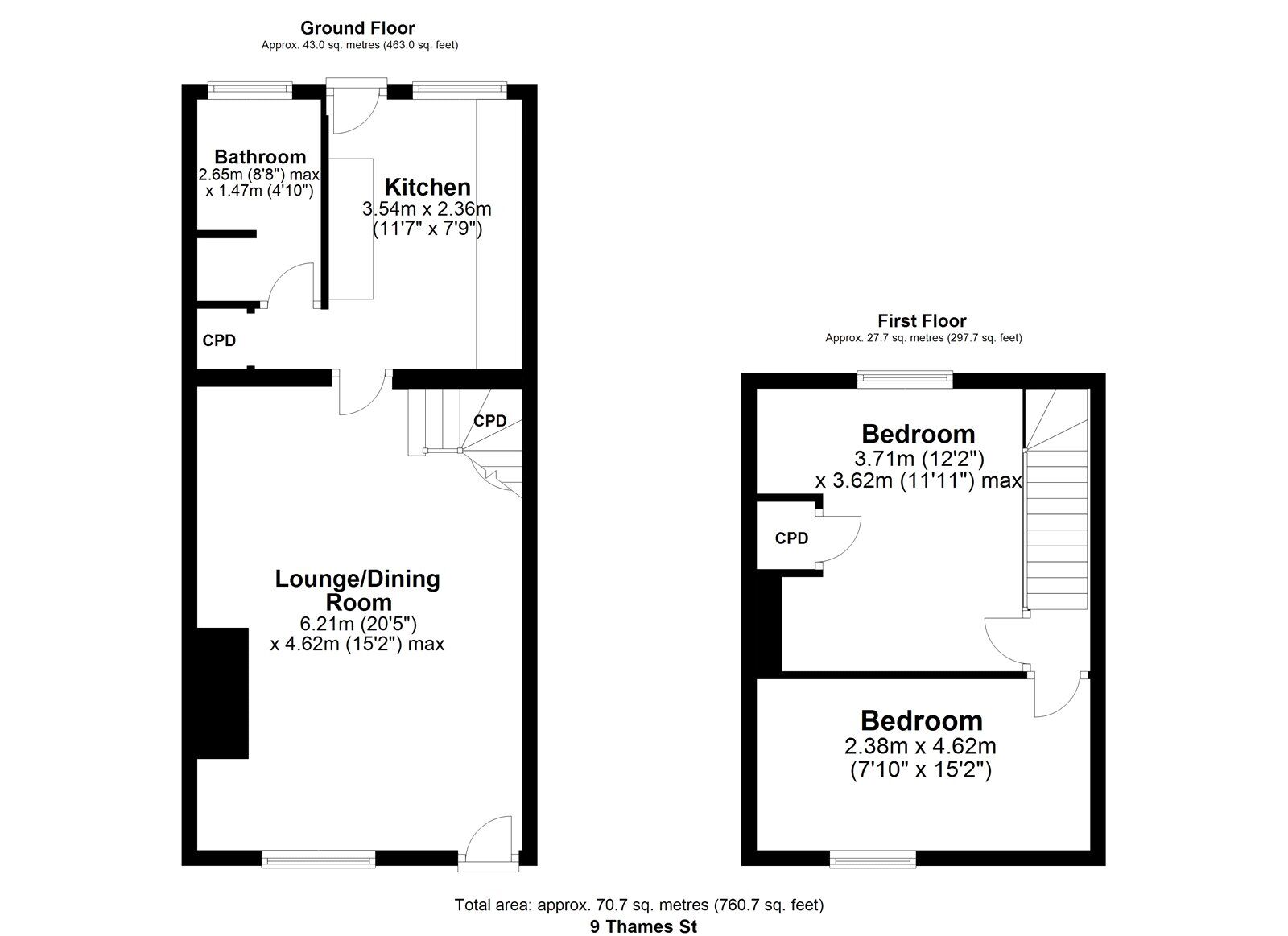 Floorplan of 2 bedroom Mid Terrace House to rent, Thames Street, Chopwell, Newcastle upon Tyne, NE17