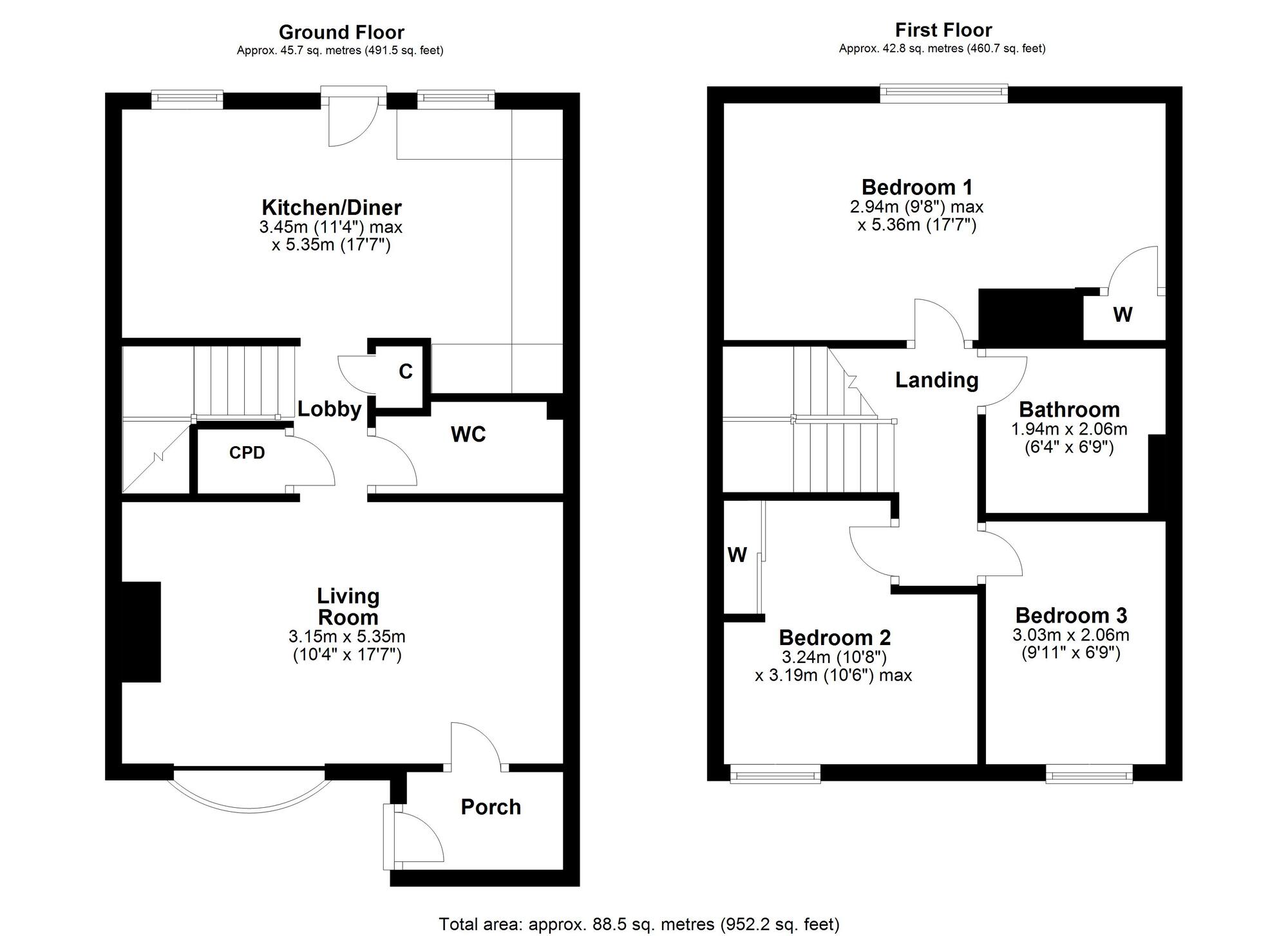 Floorplan of 3 bedroom End Terrace House to rent, Burnopfield Road, Rowlands Gill, NE39