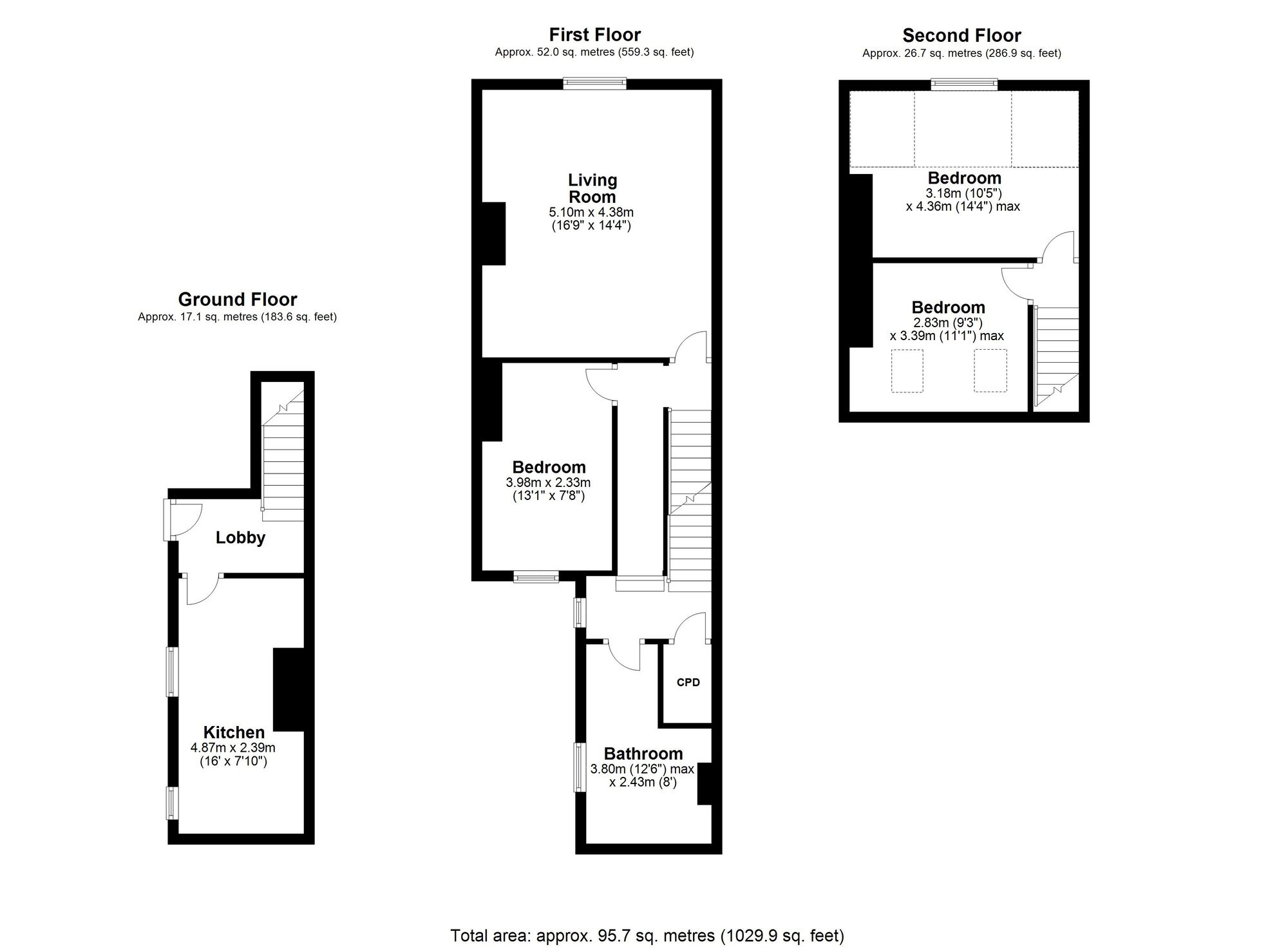 Floorplan of 3 bedroom  Flat for sale, Derwent Street, Chopwell, Tyne and Wear, NE17