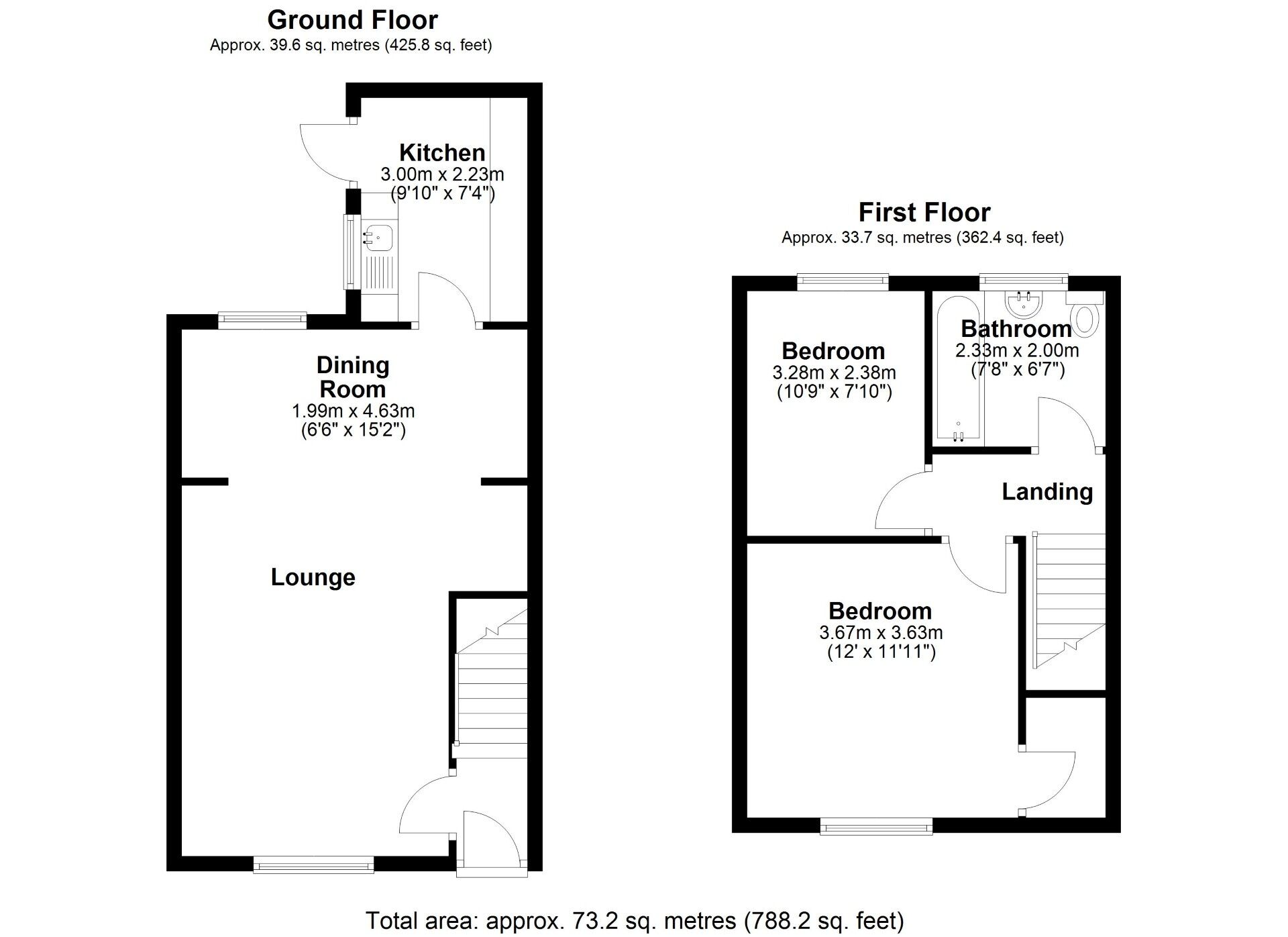 Floorplan of 2 bedroom Mid Terrace House for sale, Glencoe Terrace, Rowlands Gill, Tyne and Wear, NE39