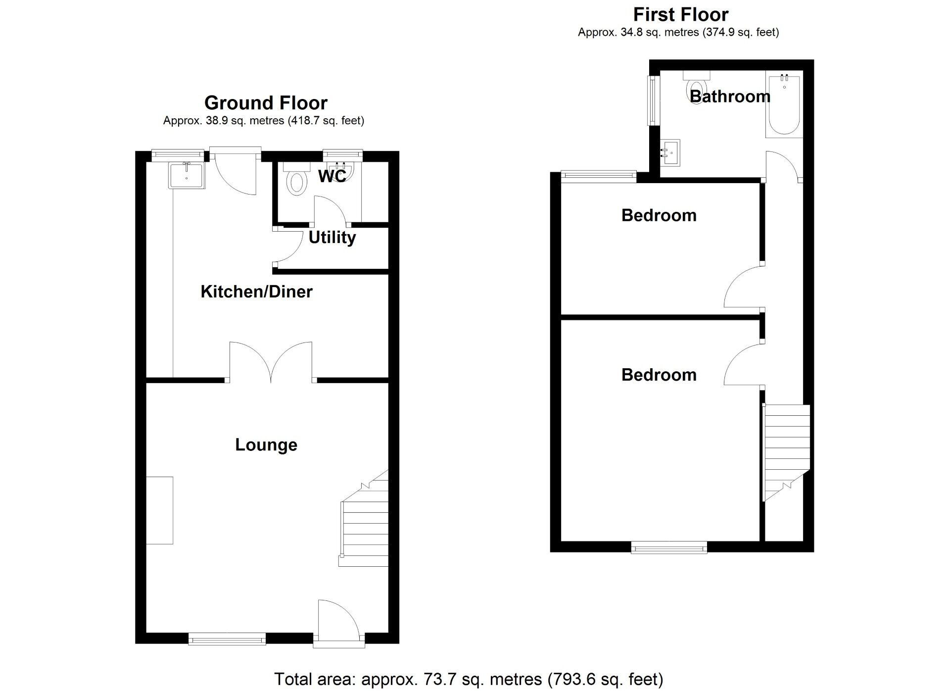 Floorplan of 2 bedroom Mid Terrace House for sale, Strothers Terrace, High Spen, Rowlands Gill, NE39