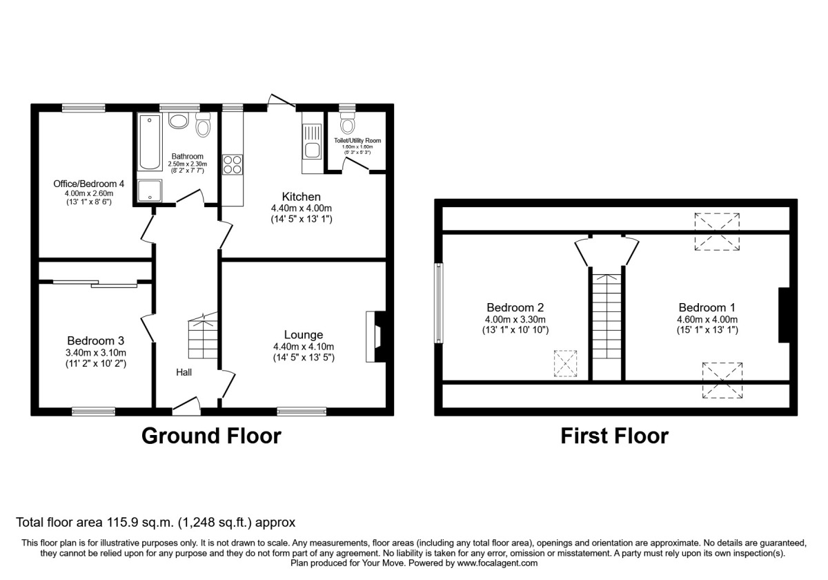 Floorplan of 4 bedroom Semi Detached Bungalow for sale, Bute Road North, High Spen, Tyne and Wear, NE39