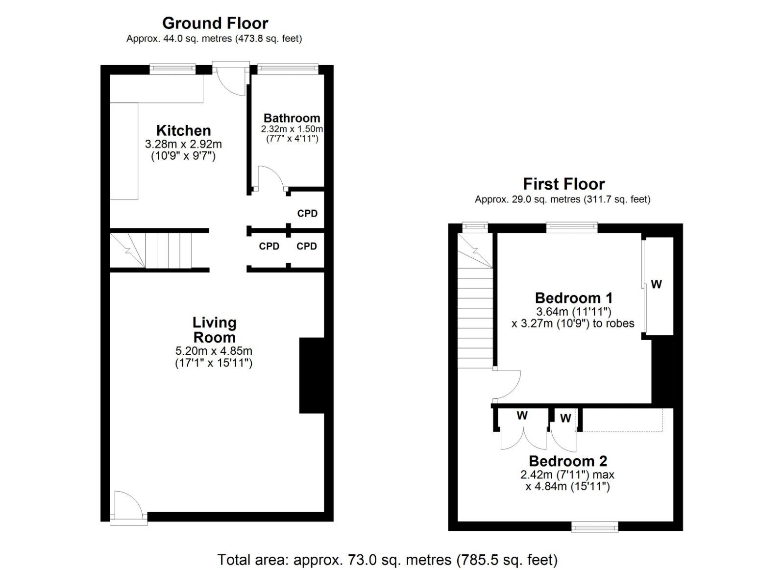 Floorplan of 2 bedroom Mid Terrace House for sale, Wear Street, Chopwell, Tyne and Wear, NE17