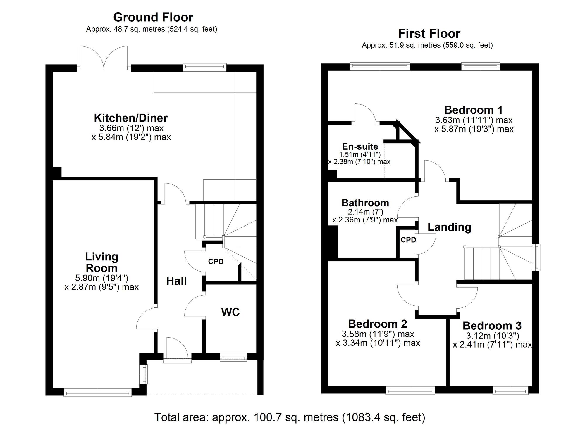 Floorplan of 3 bedroom Semi Detached House to rent, Sherburn Green, Rowlands Gill, NE39