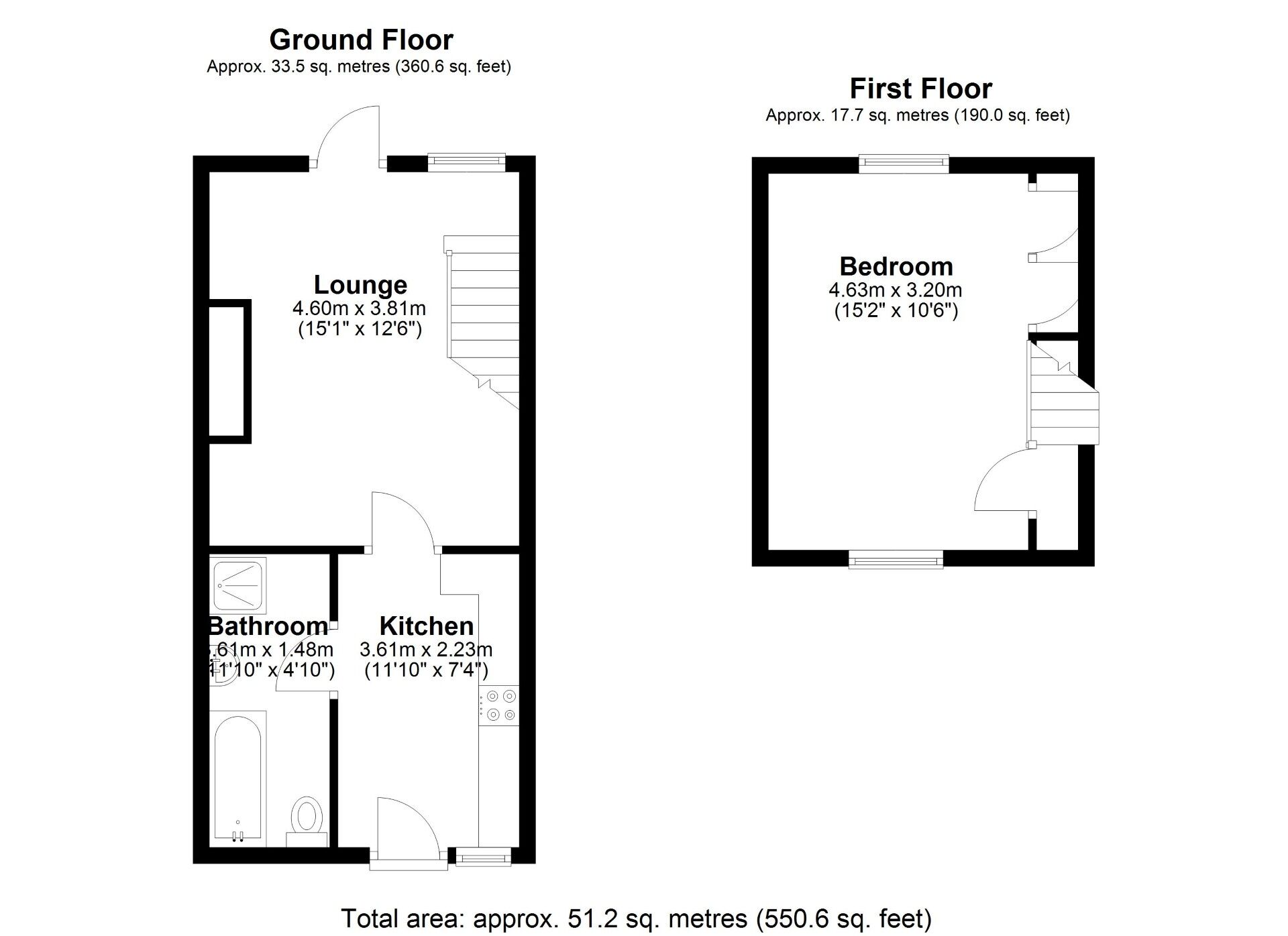 Floorplan of 1 bedroom Mid Terrace House for sale, Hollings Terrace, Chopwell, Tyne and Wear, NE17