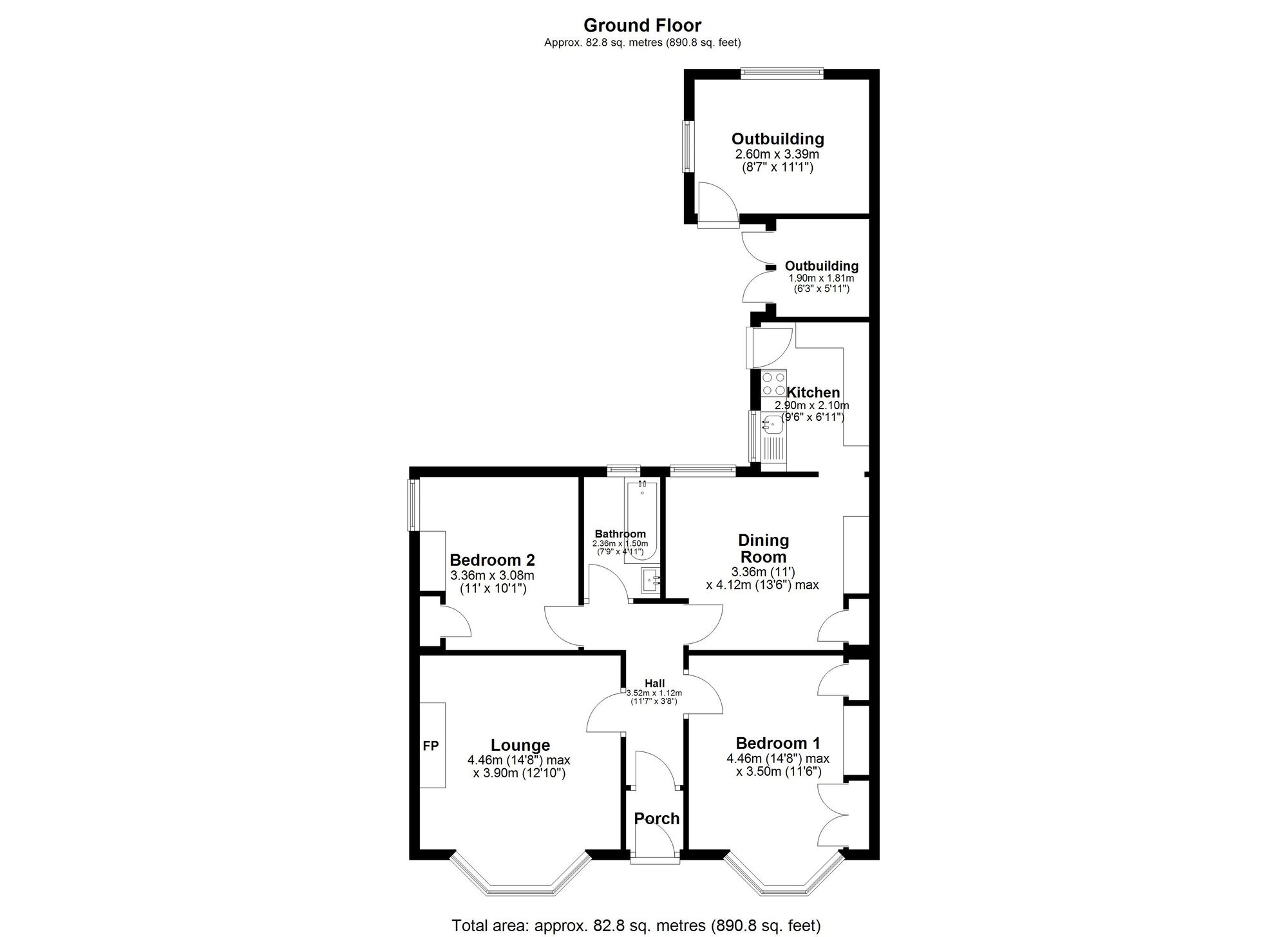 Floorplan of 2 bedroom Semi Detached Bungalow for sale, Lockhaugh Road, Rowlands Gill, Tyne and Wear, NE39