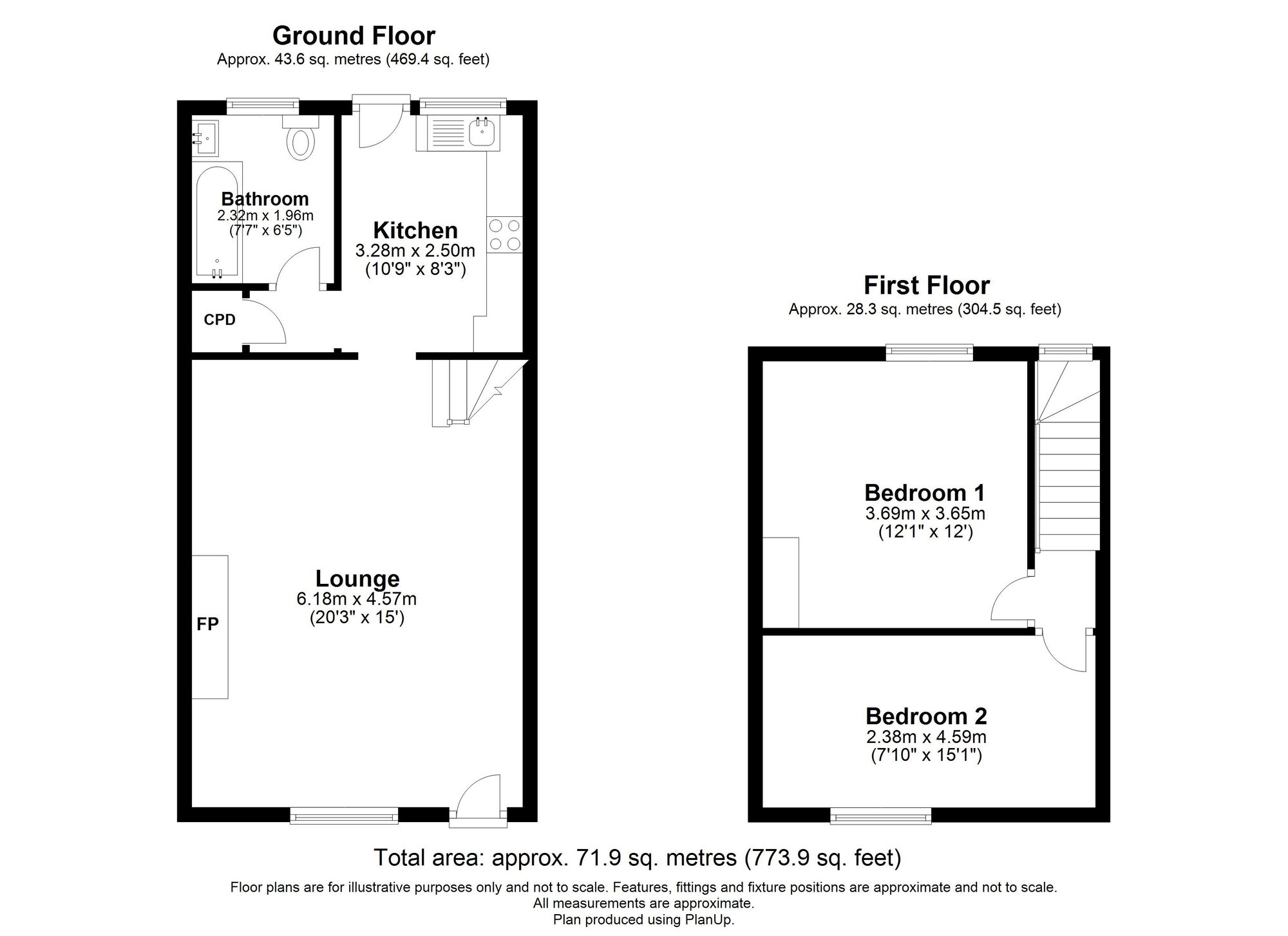 Floorplan of 2 bedroom Mid Terrace House for sale, Blyth Street, Chopwell, Tyne and Wear, NE17