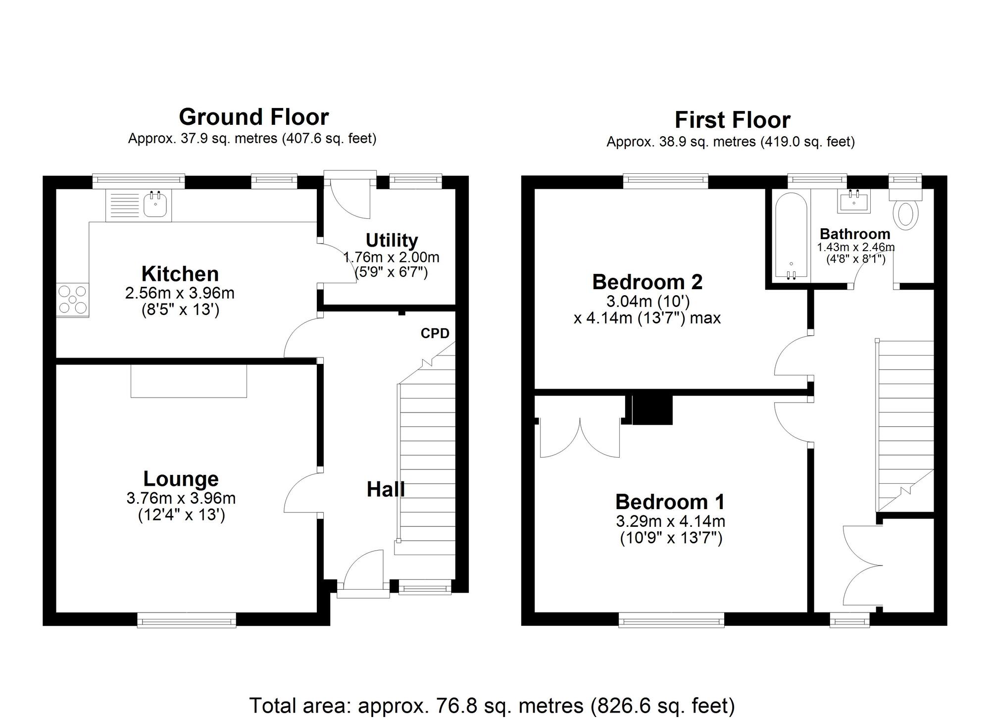 Floorplan of 2 bedroom Semi Detached House for sale, Friarside Gardens, Burnopfield, Durham, NE16