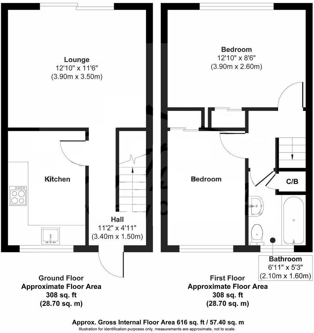 Floorplan of 2 bedroom Mid Terrace House for sale, Walmer Gardens, Sittingbourne, Kent, ME10