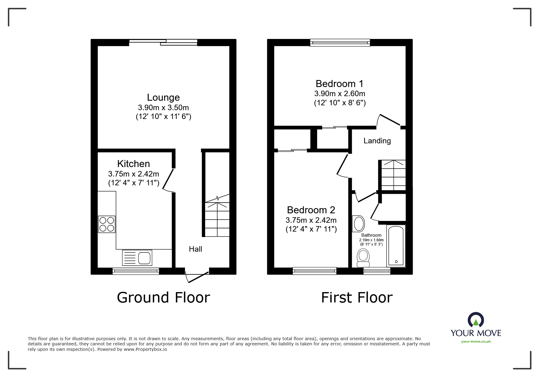 Floorplan of 2 bedroom Mid Terrace House for sale, Walmer Gardens, Sittingbourne, Kent, ME10