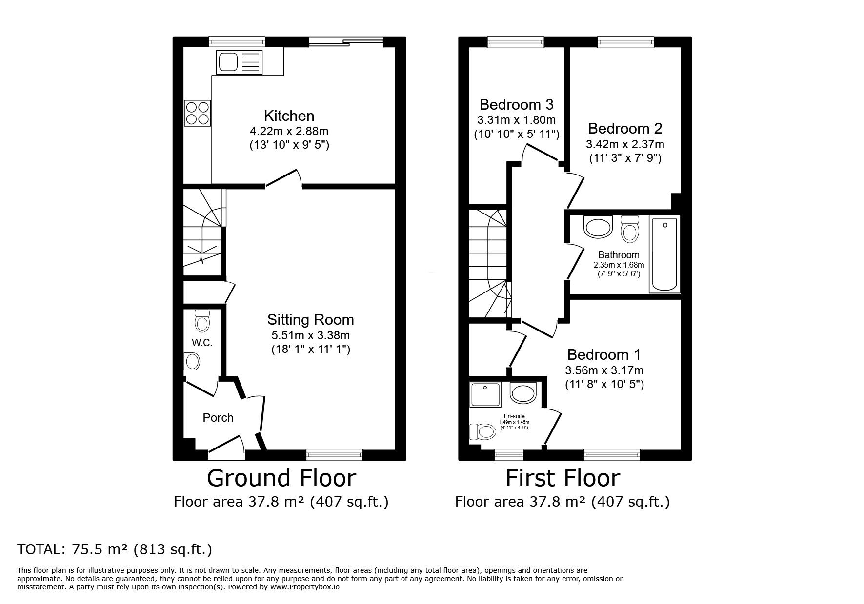 Floorplan of 3 bedroom Mid Terrace House for sale, Buttercup Avenue, Minster on Sea, Kent, ME12