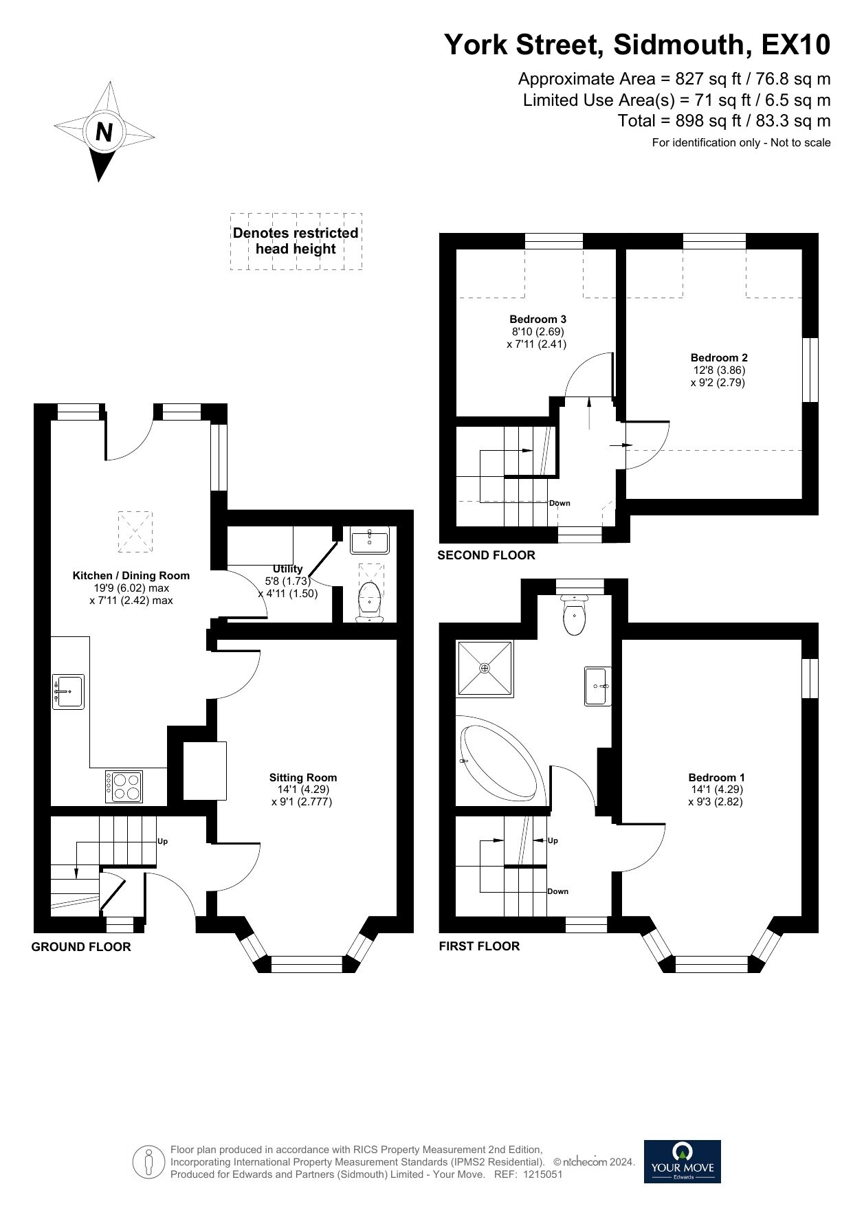 Floorplan of 3 bedroom Detached House for sale, York Street, Sidmouth, Devon, EX10