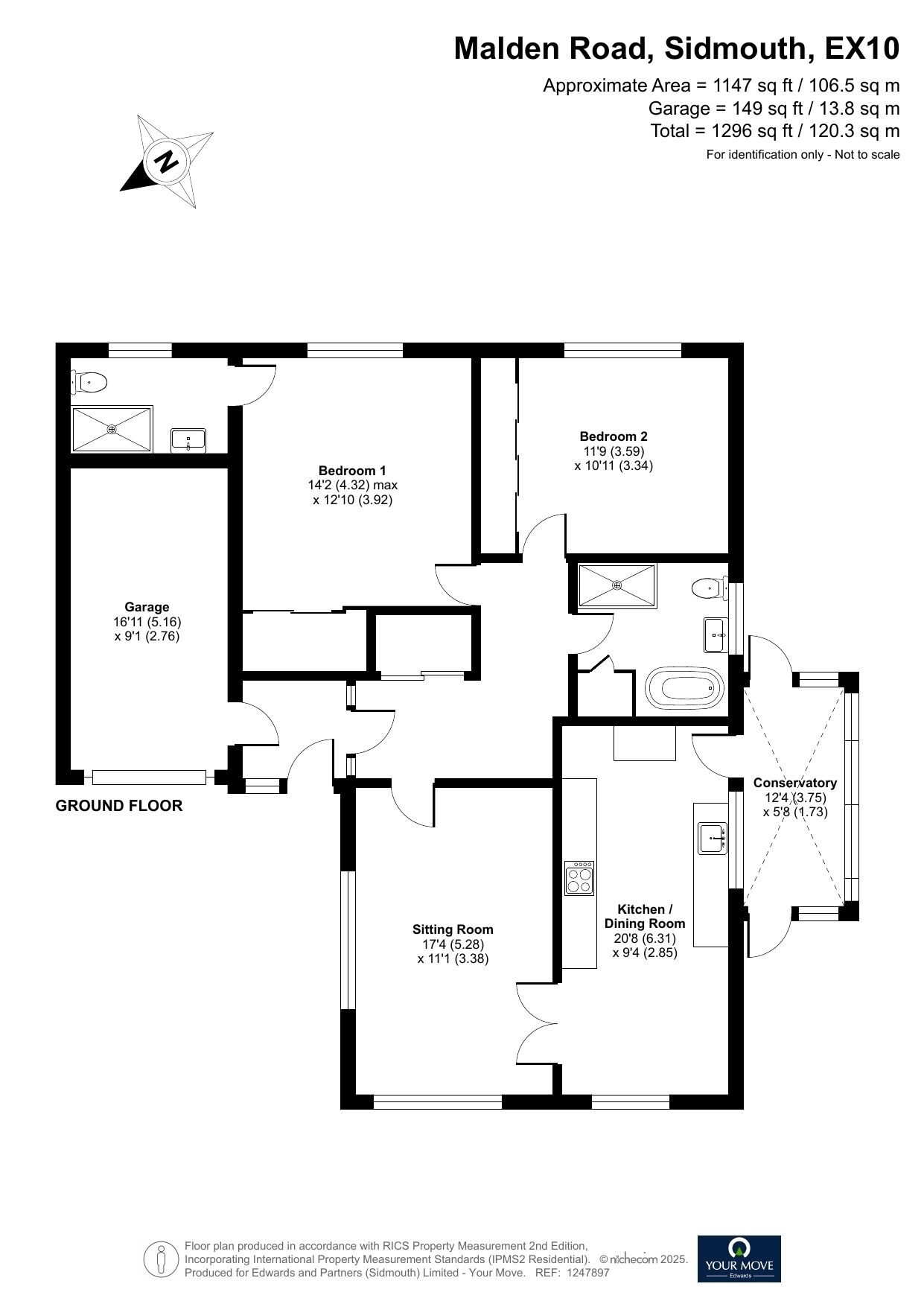 Floorplan of 2 bedroom Detached Bungalow for sale, Malden Road, Sidmouth, Devon, EX10