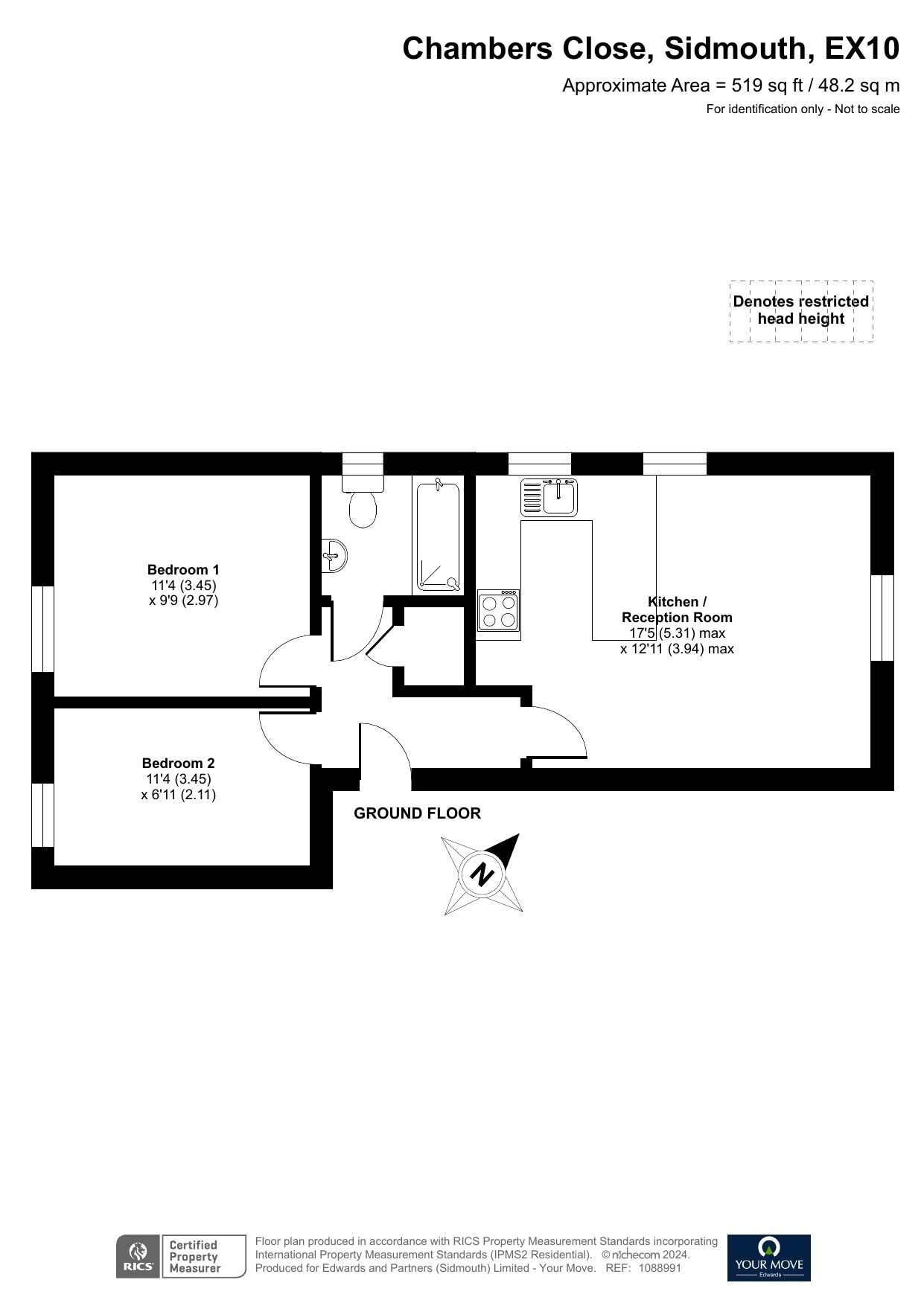 Floorplan of 2 bedroom  Flat for sale, Chambers Close, Sidmouth, Devon, EX10