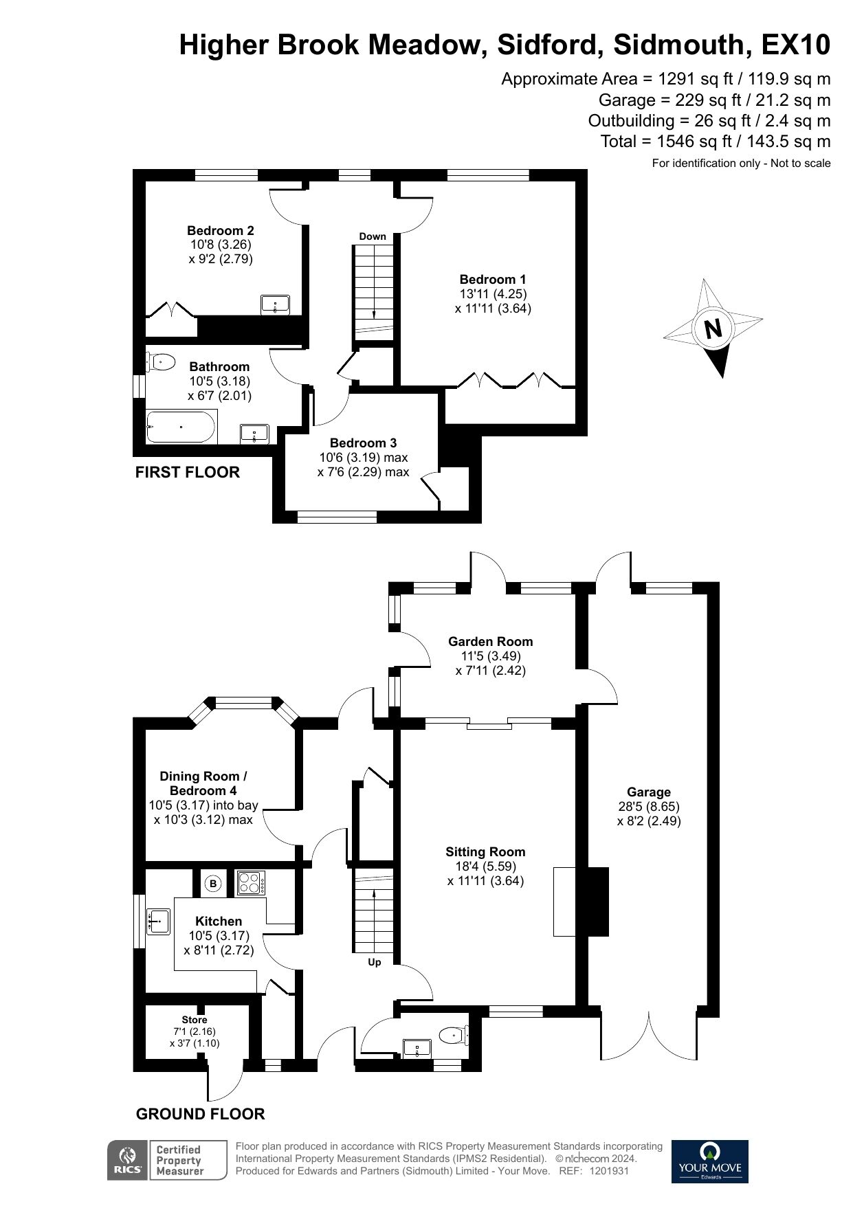 Floorplan of 3 bedroom Detached House for sale, Higher Brook Meadow, Sidford, Devon, EX10