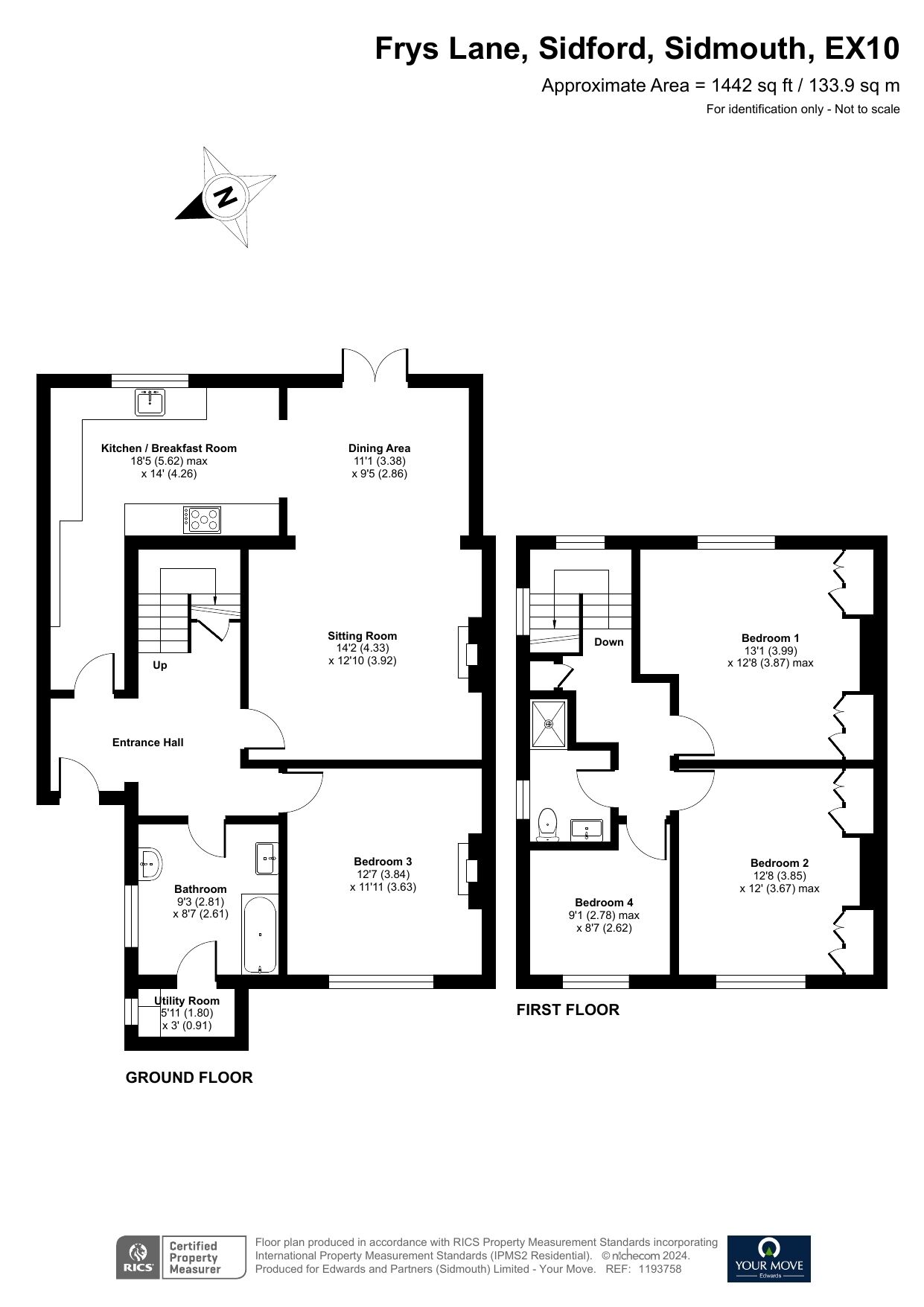 Floorplan of 4 bedroom Semi Detached House for sale, Frys Lane, Sidford, Devon, EX10