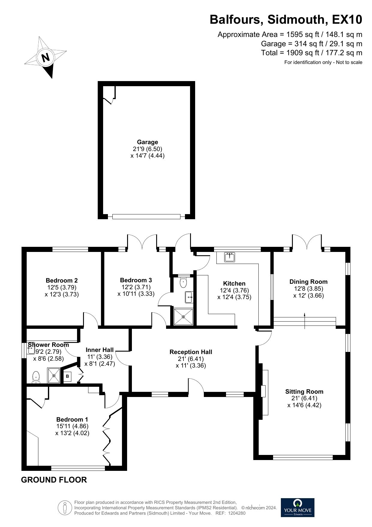 Floorplan of 3 bedroom Detached Bungalow for sale, Balfours, Sidmouth, Devon, EX10