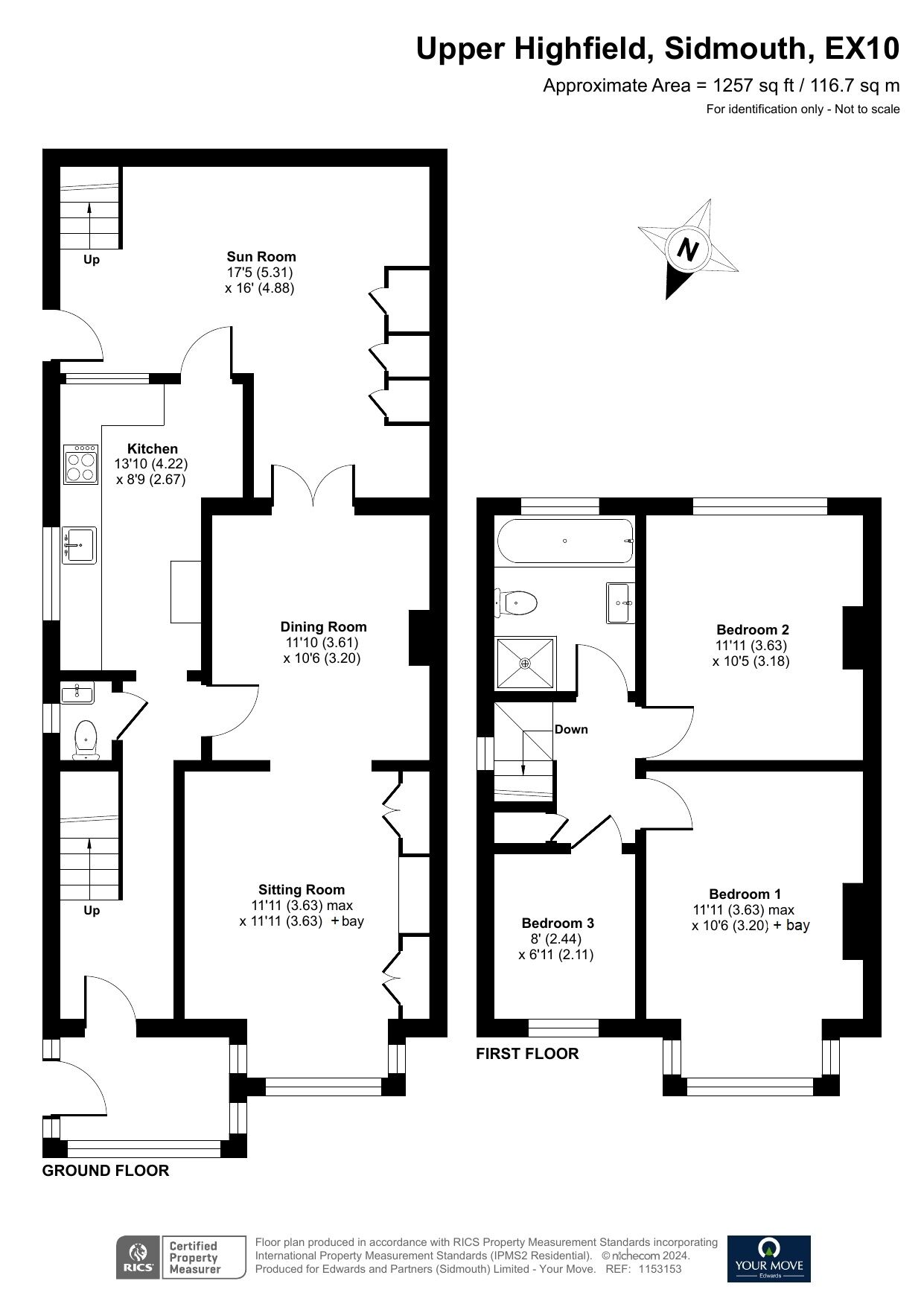 Floorplan of 3 bedroom Semi Detached House for sale, Upper Highfield, Sidmouth, Devon, EX10