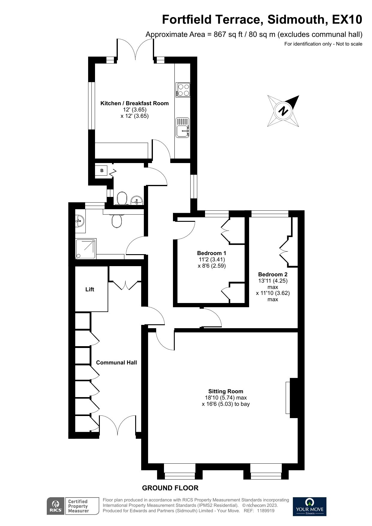 Floorplan of 2 bedroom  Flat for sale, Fortfield Terrace, Sidmouth, Devon, EX10