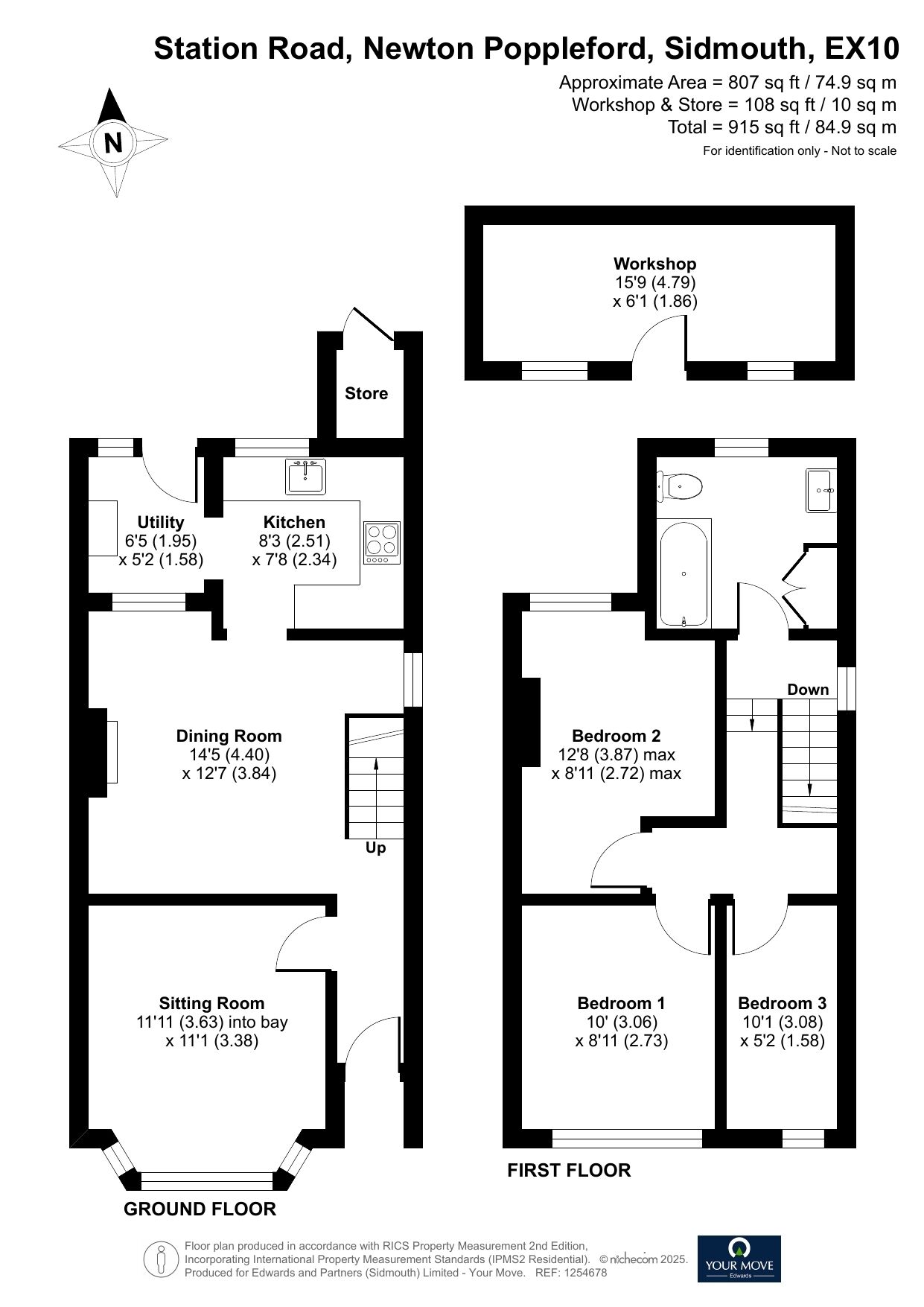 Floorplan of 3 bedroom Semi Detached House for sale, Station Road, Newton Poppleford, Devon, EX10